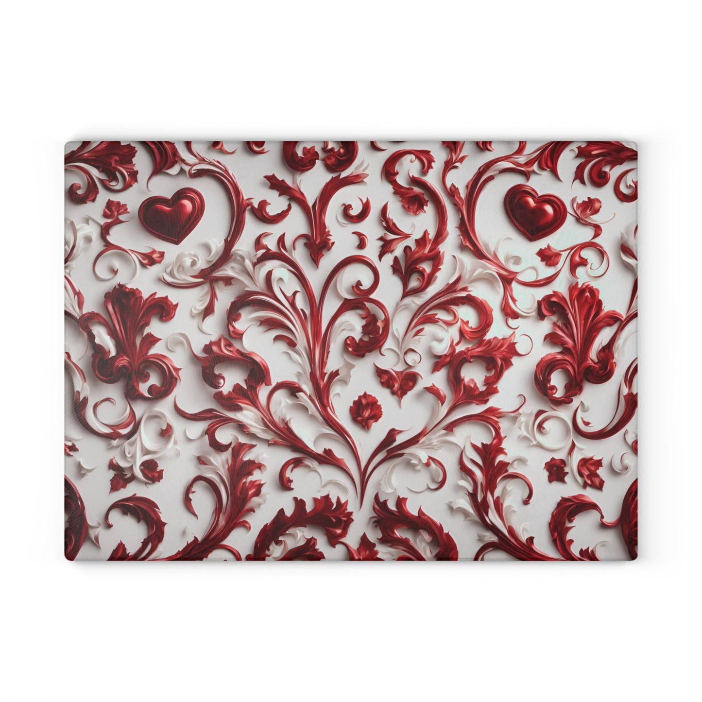 Kitchen Decor Glass Cutting Board Serving Tray with Heart Design Retro Damask Pattern Cutting Board Gift for Home Cook Charcuterie Board
