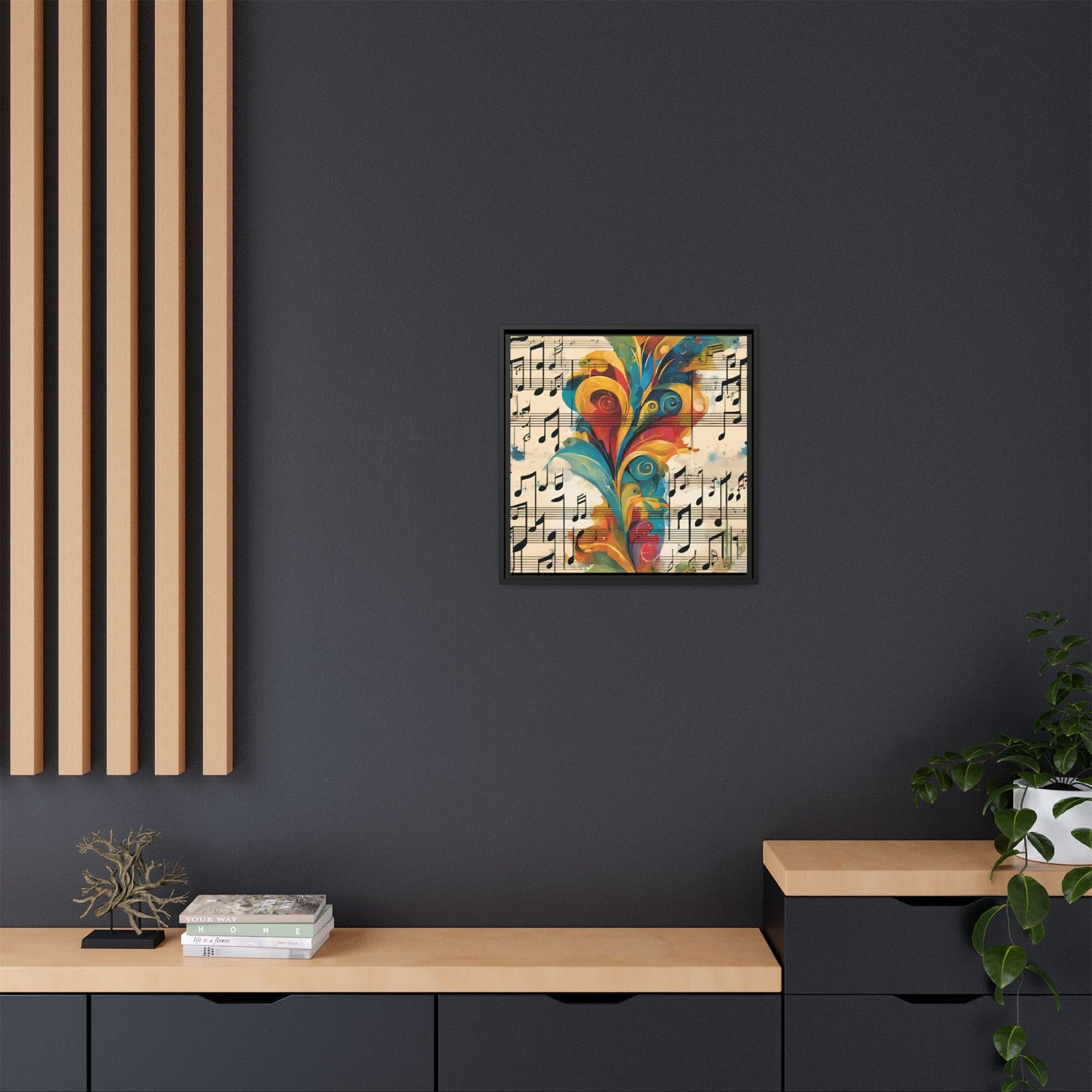 Modern Sheet Music-Themed Print Abstract Design Unique Framed Canvas Print Treble Clef Note Wall Art Music Lover Gift Decor 3 frame colors
