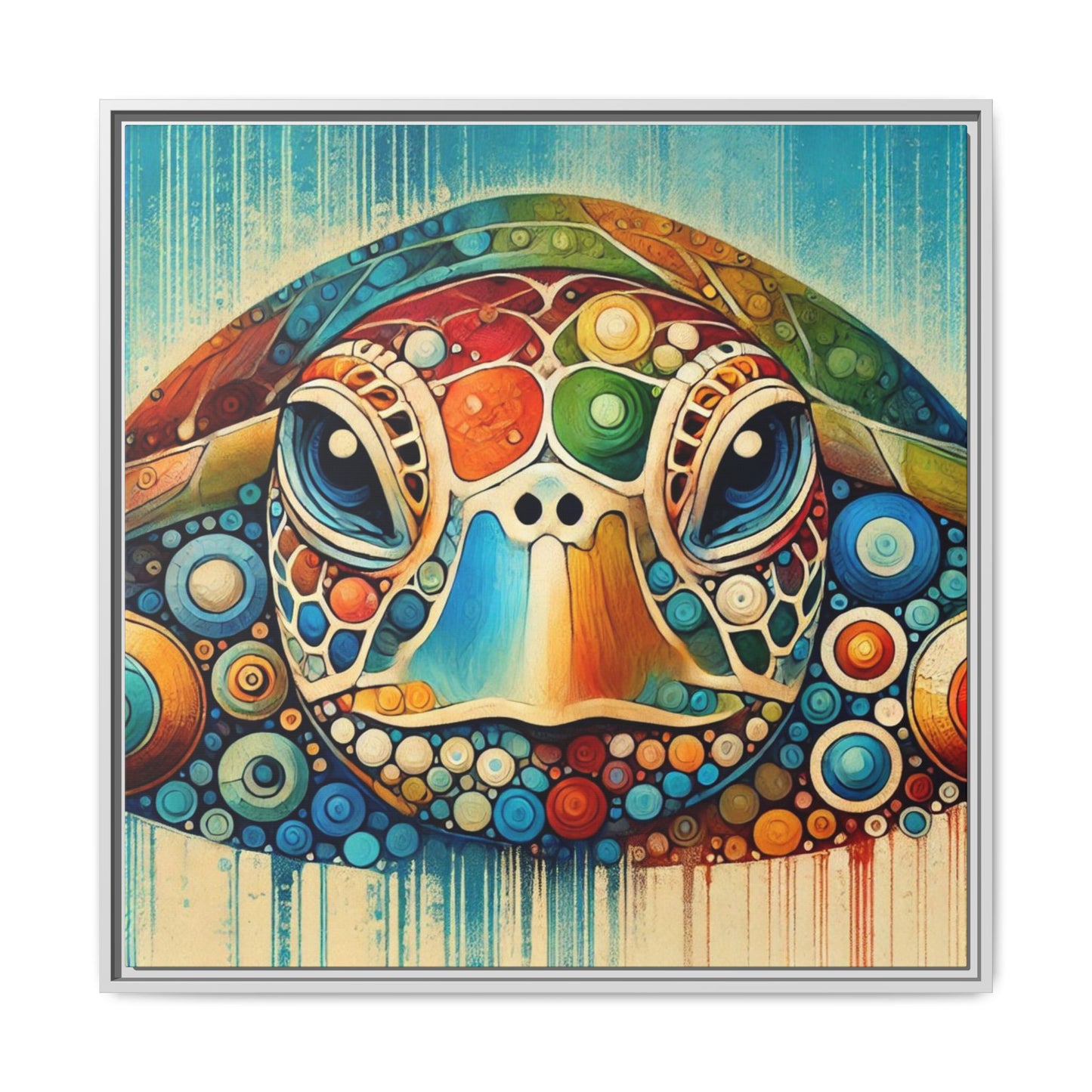 Modern Sea Turtle Print Abstract Design Unique Framed Canvas Print Oceanic Beachy Wall Art Animal Lover Nature Lover Decor 3 frame colors