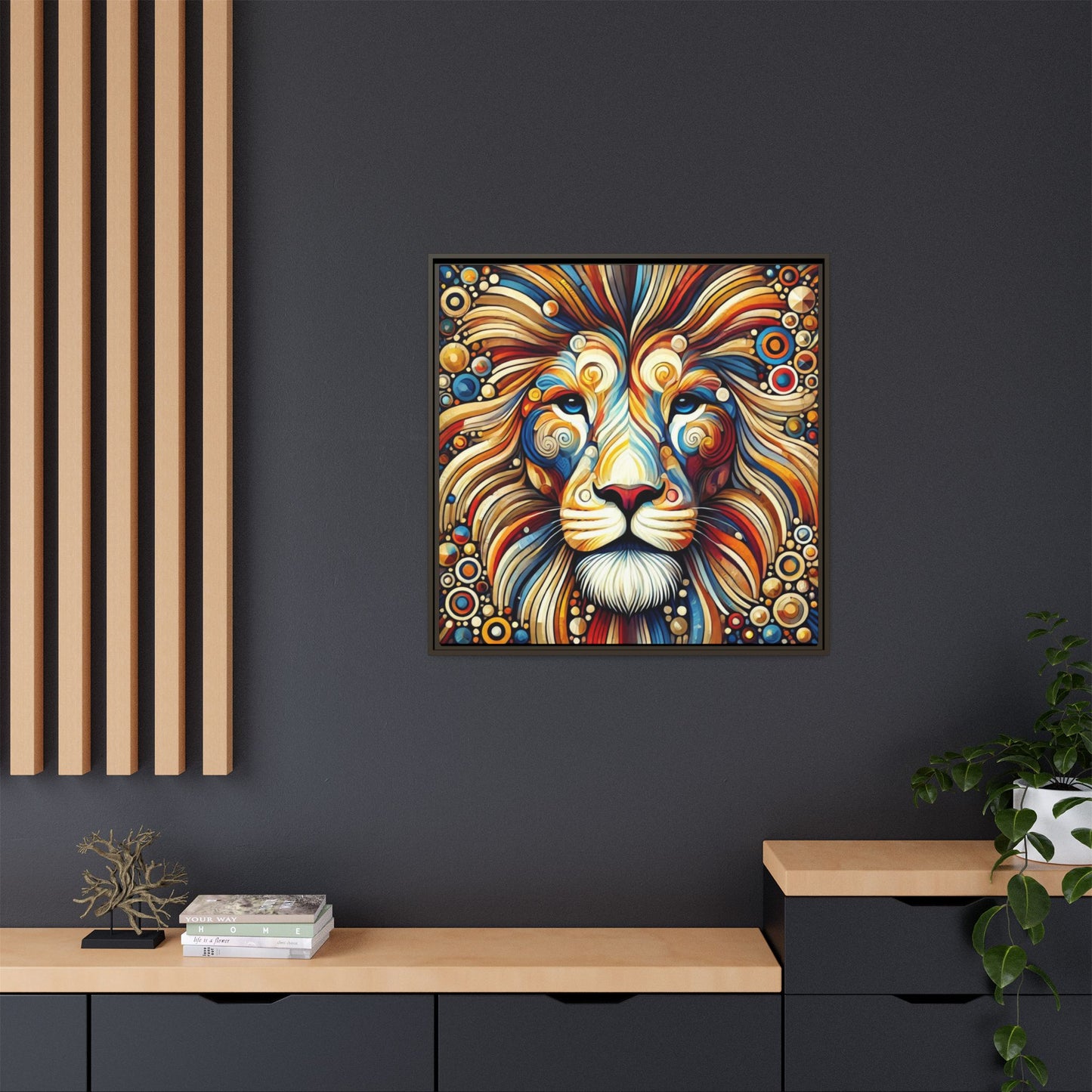 Modern Lion Print Abstract Design Unique Framed Canvas Print King of Jungle Wall Art Animal Lover Gift Nature Lover Decor 3 frame colors