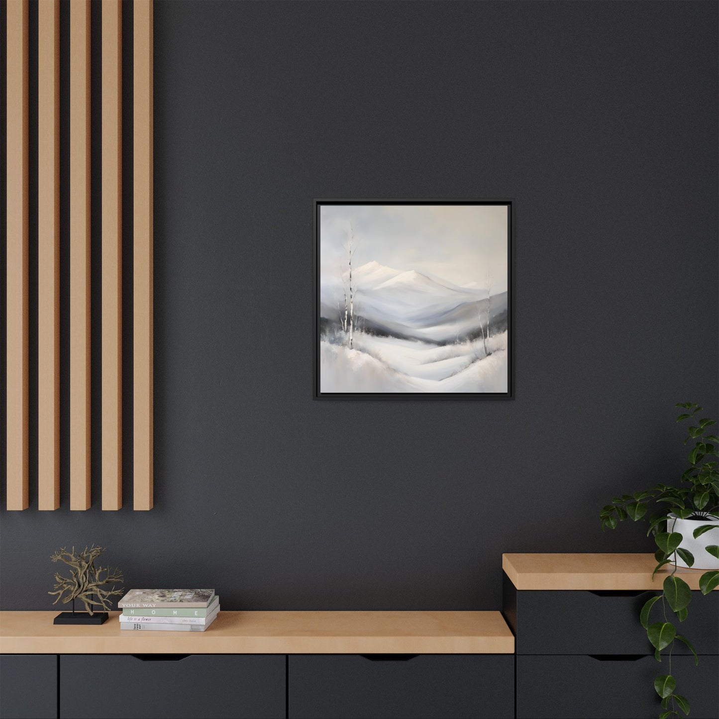 Modern Abstract Mountain Design Unique Framed Canvas Wall Art Snowy Gift Nature Lover Gift 3 frame colors