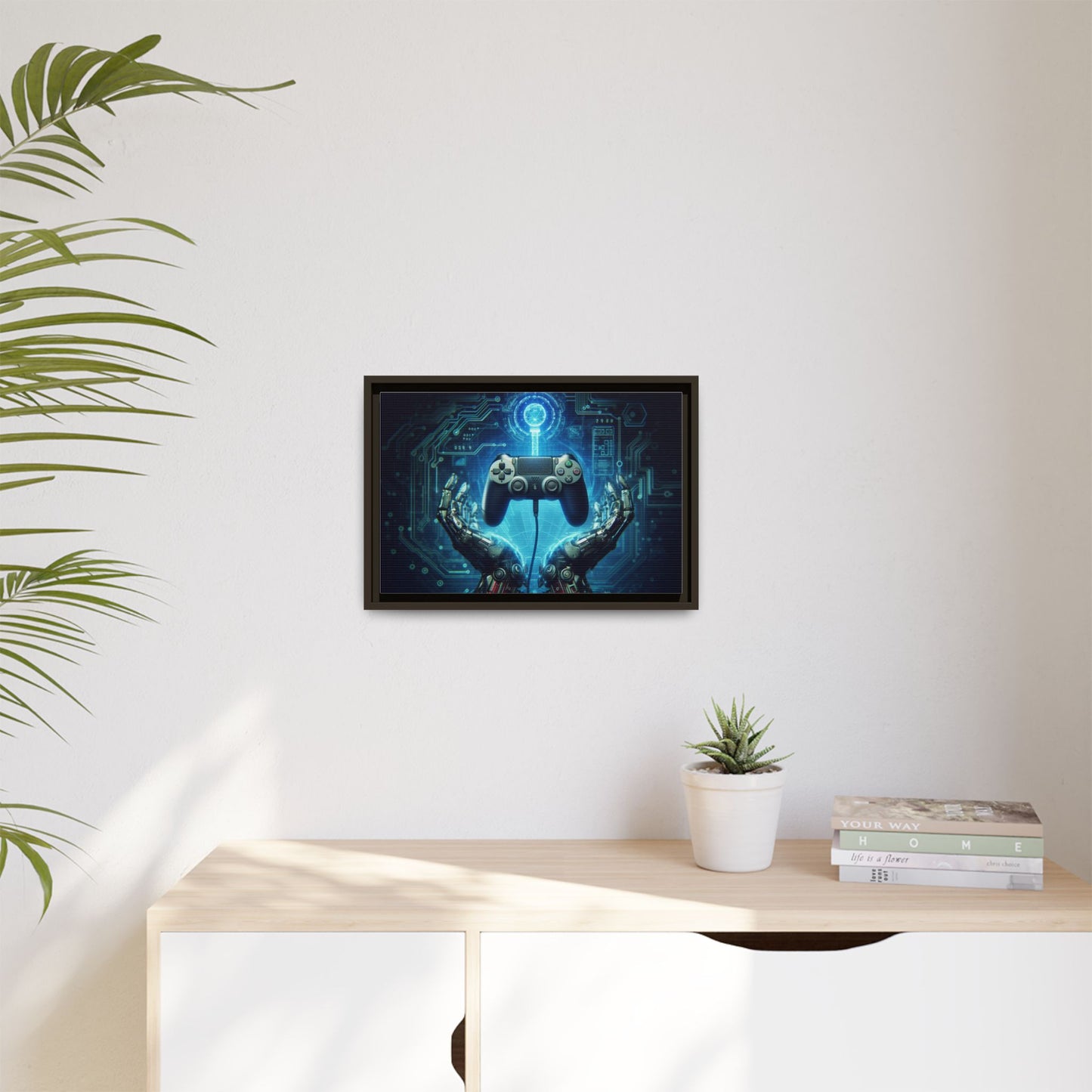 Gamer Themed Unique Framed AI Canvas Print Wall Art Video Game Lover Futuristic Digital Style Gift Cyber Geek Matrix Decor 3 frame colors