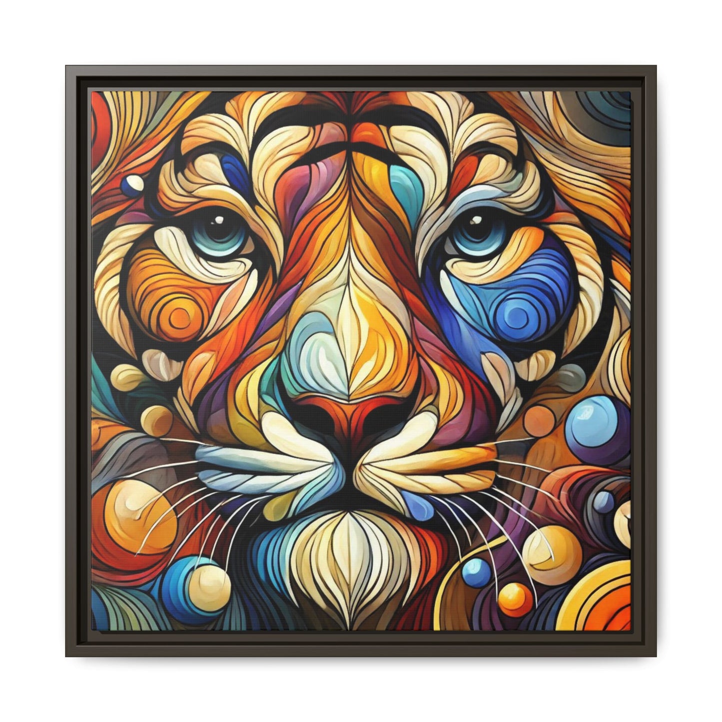 Modern Lion Face Print Abstract Design Unique Framed Canvas Print King of Jungle Wall Art Animal Lover Nature Lover Decor 3 frame colors