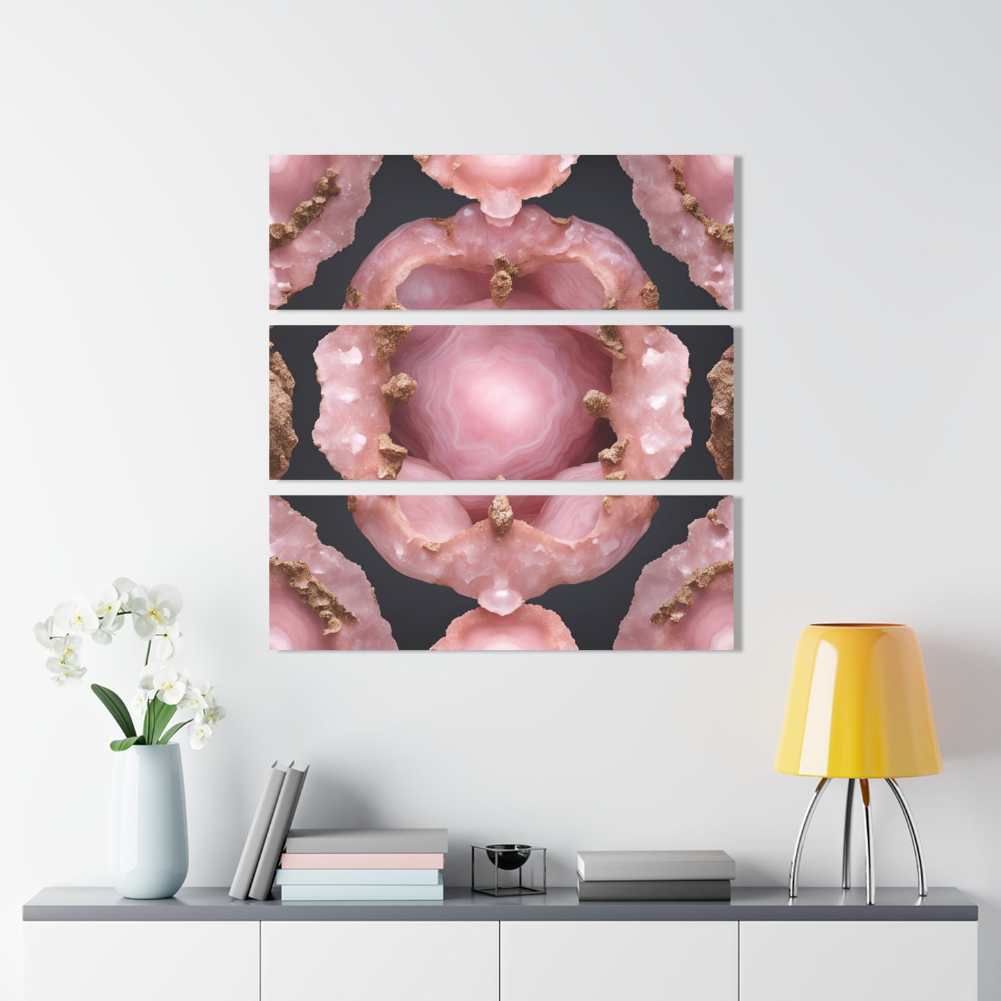 Stunning Pink Quartz Geode Design Triptych Acrylic Print Wall Art Nature Lover Gift Geology Rock Lover Gift Agate Design