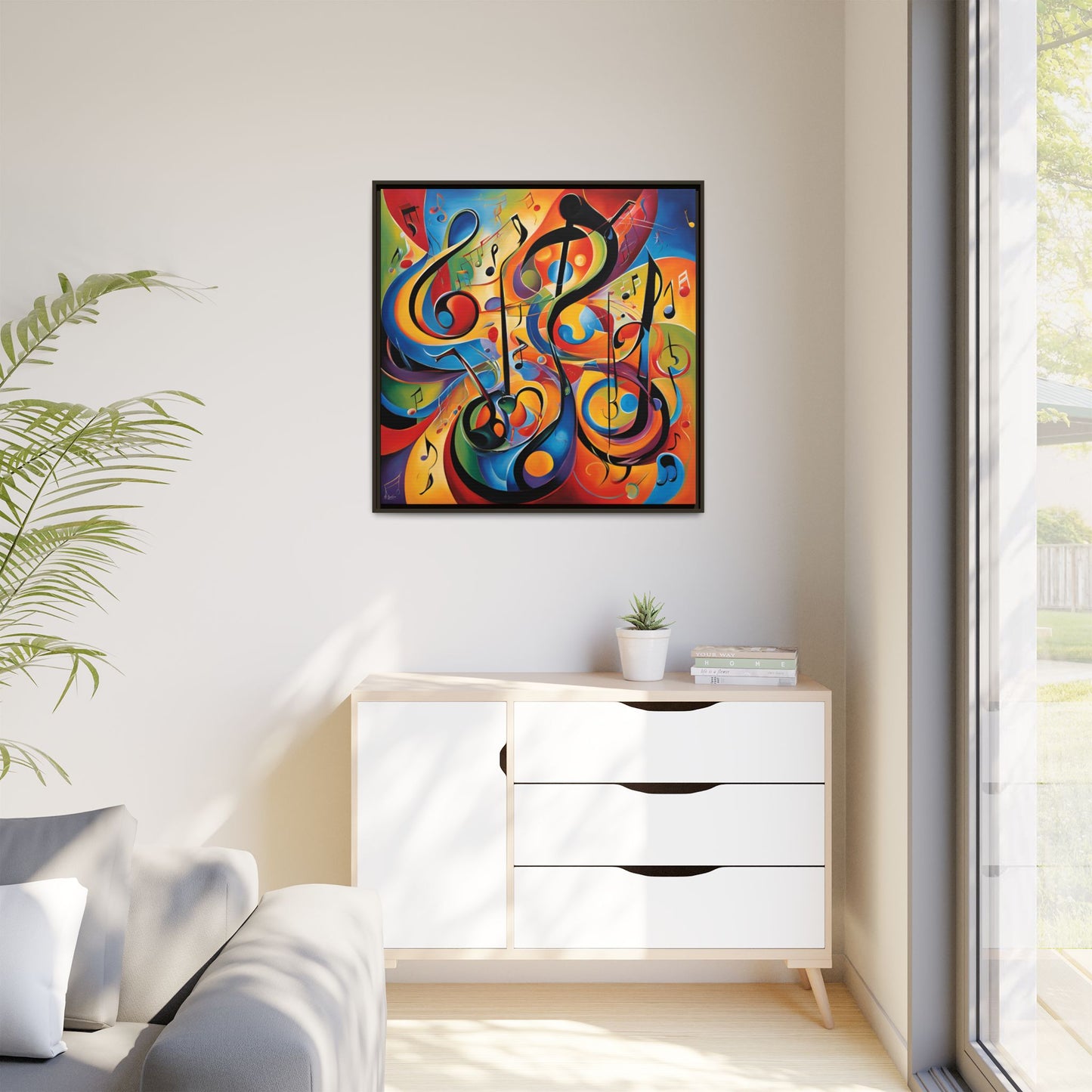 Modern Music-Themed Print Abstract Design Unique Framed Canvas Print Treble Clef Note Wall Art Music Lover Gift Decor 3 frame colors