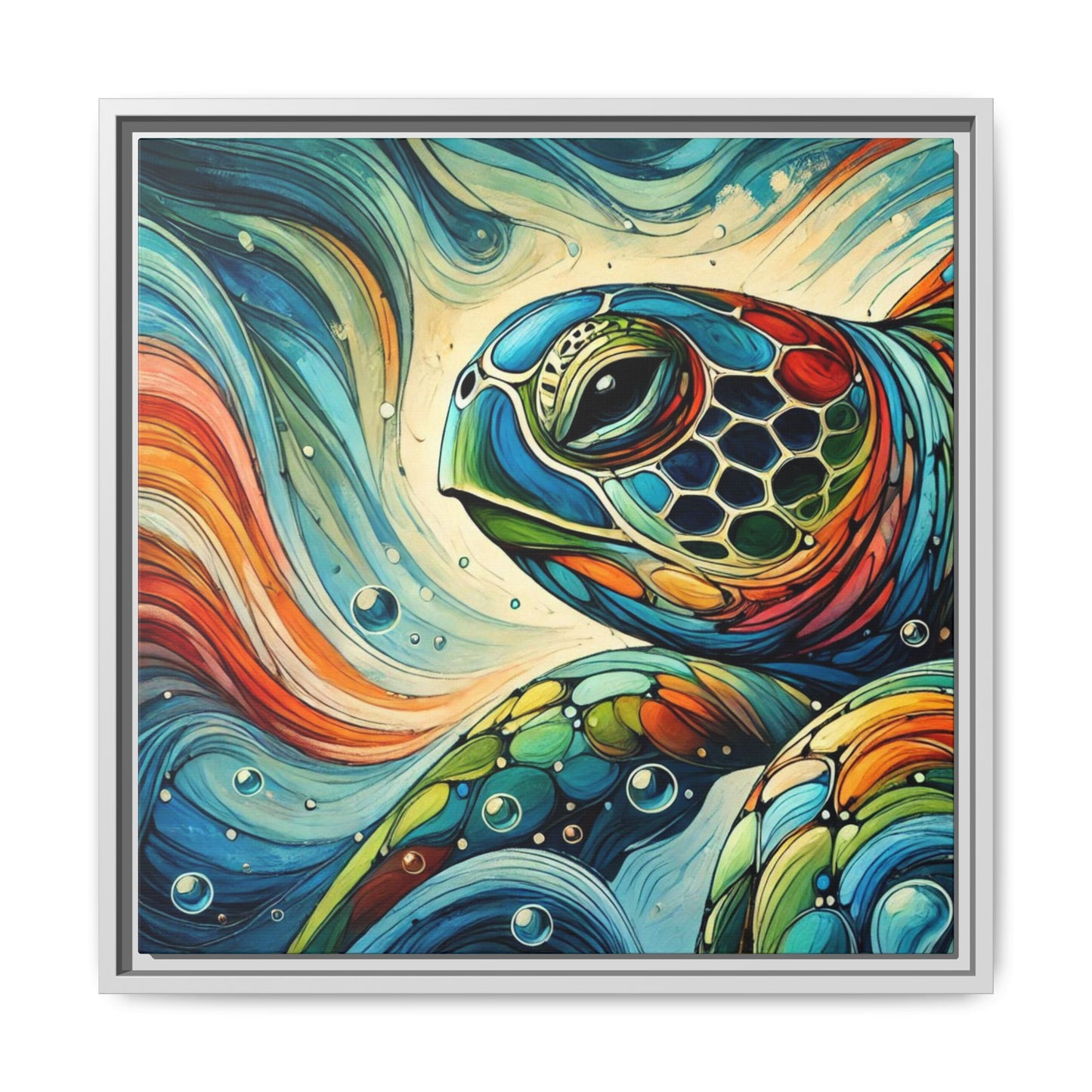 Modern Sea Turtle Print Abstract Design Unique Framed Canvas Print Oceanic Wall Art Animal Lover Gift Nature Lover Decor 3 frame colors