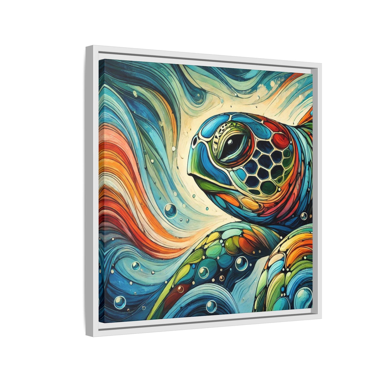 Modern Sea Turtle Print Abstract Design Unique Framed Canvas Print Oceanic Wall Art Animal Lover Gift Nature Lover Decor 3 frame colors