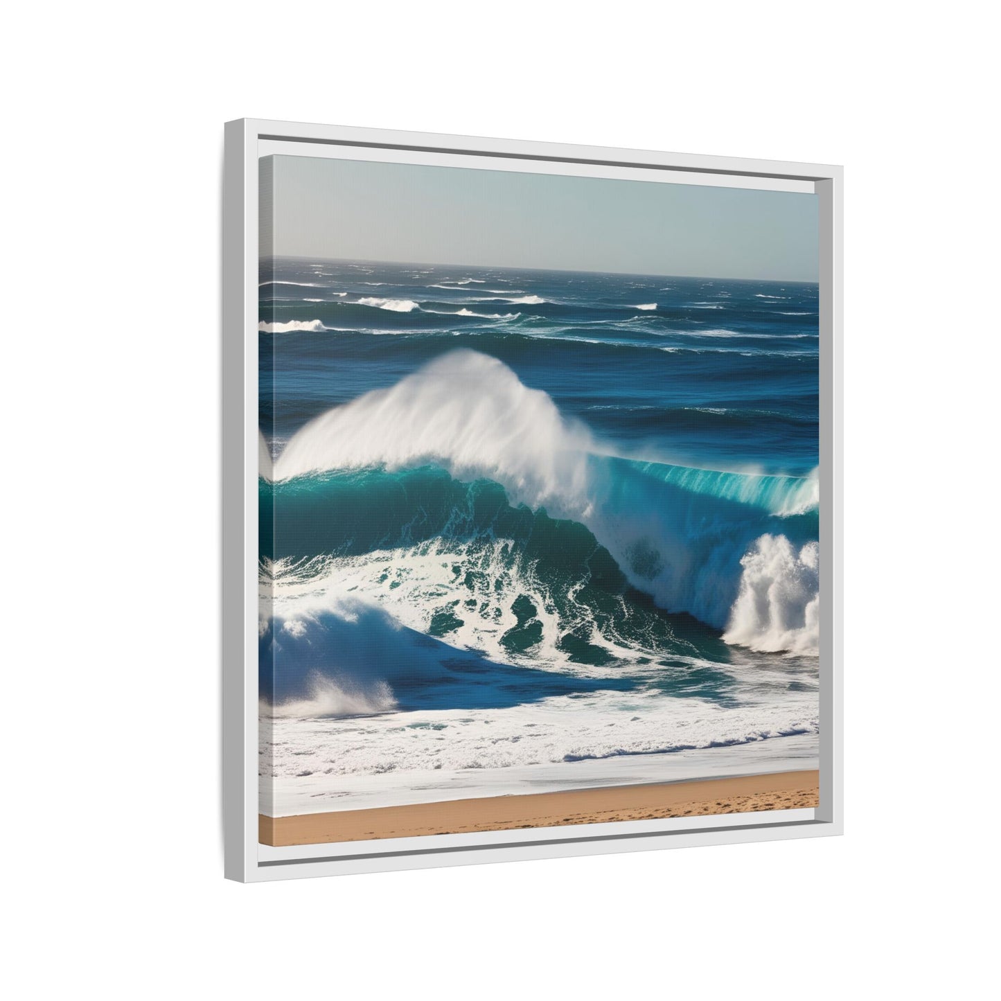 Peaceful Ocean Waves at the Beach Calm Sunny Day Framed Canvas Wall Art Vacation Oceanic Gift Nature Lover Zen Decor Gift 3 frame colors
