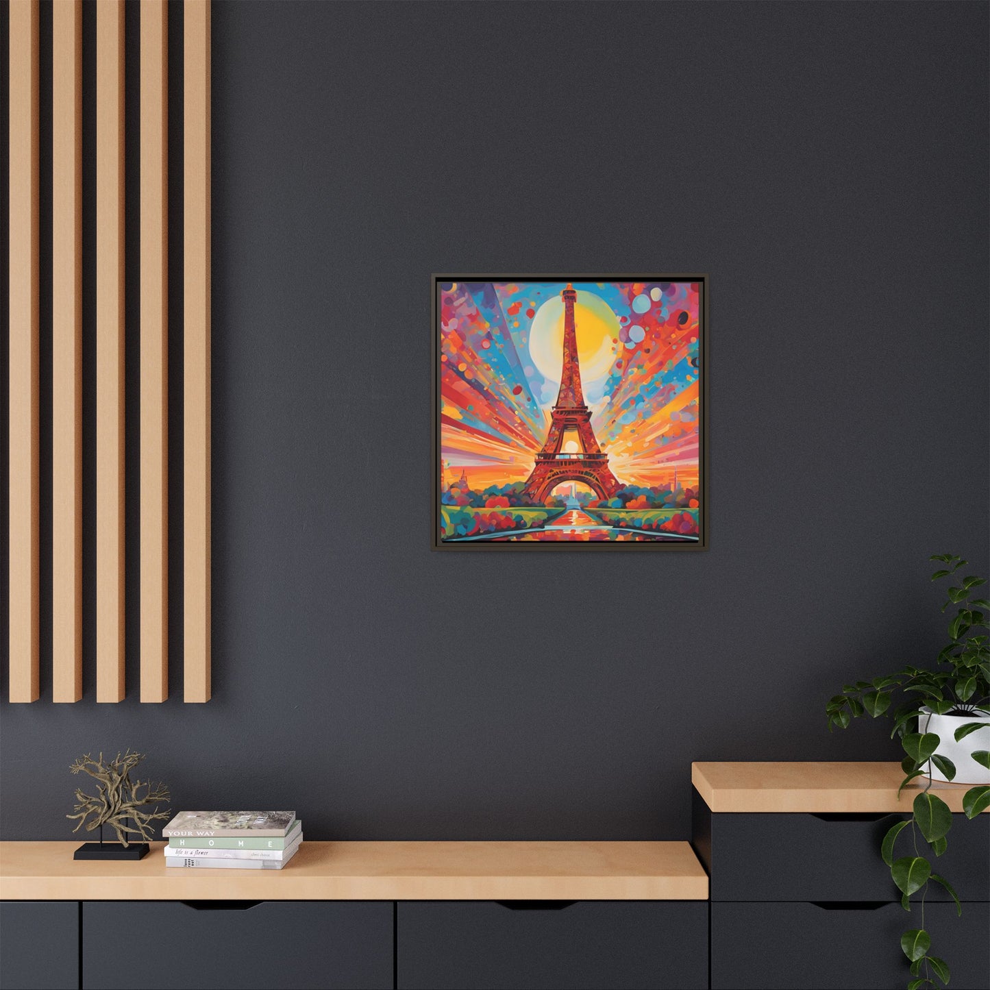 Modern Abstract Eiffel Tower Design Unique Framed Colorful Canvas Landscape Wall Art Paris France Gift Nature Lover Gift 3 frame colors