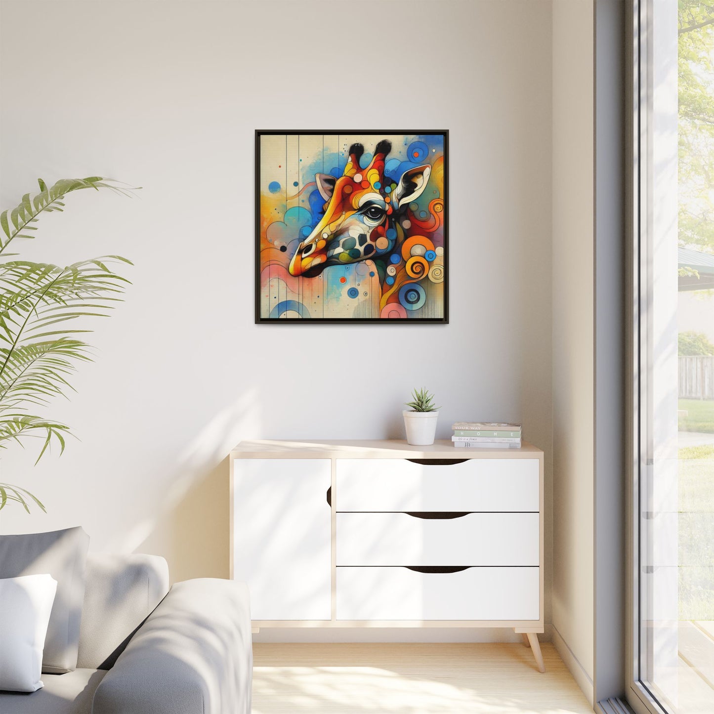 Modern Giraffe Print Abstract Design Unique Framed Canvas Print African Wall Art Animal Lover Gift Nature Lover Decor 3 frame colors
