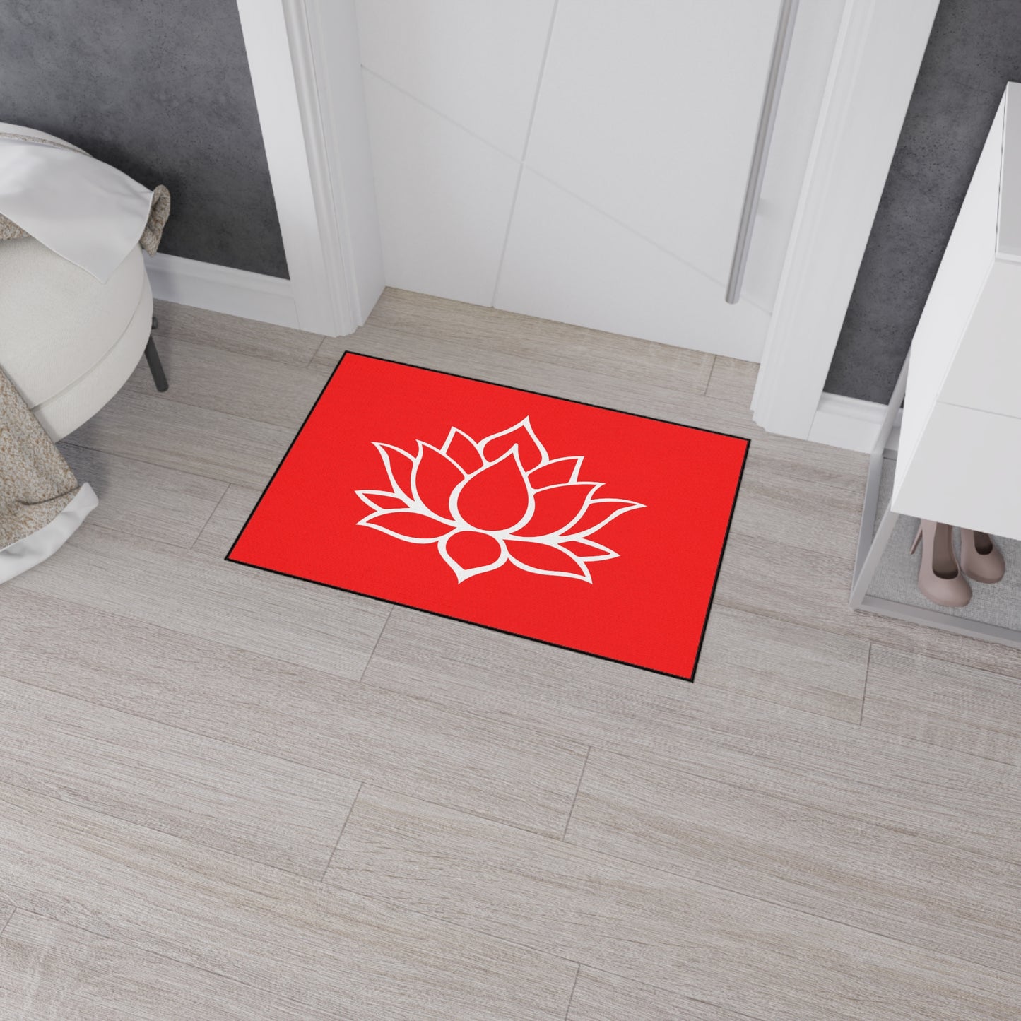 Decorative Heavy Duty Non-Slip Floor Mat Stylish Design Perfect for Entryway Kitchen Décor Red Lotus Blossom Floral Design Rug Bath Mat