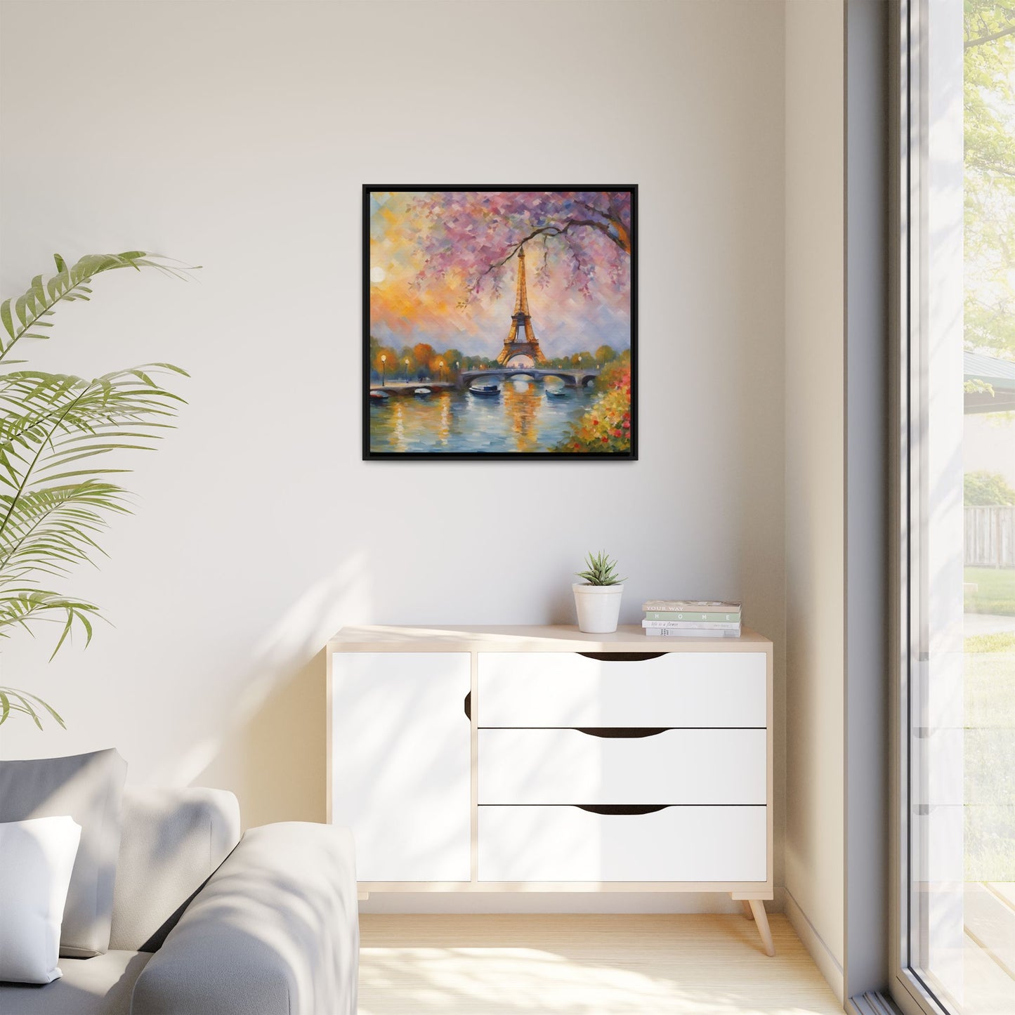 Modern Abstract Eiffel Tower Design Unique Framed Canvas Landscape Wall Art Paris France Gift Nature Lover Gift 3 frame colors