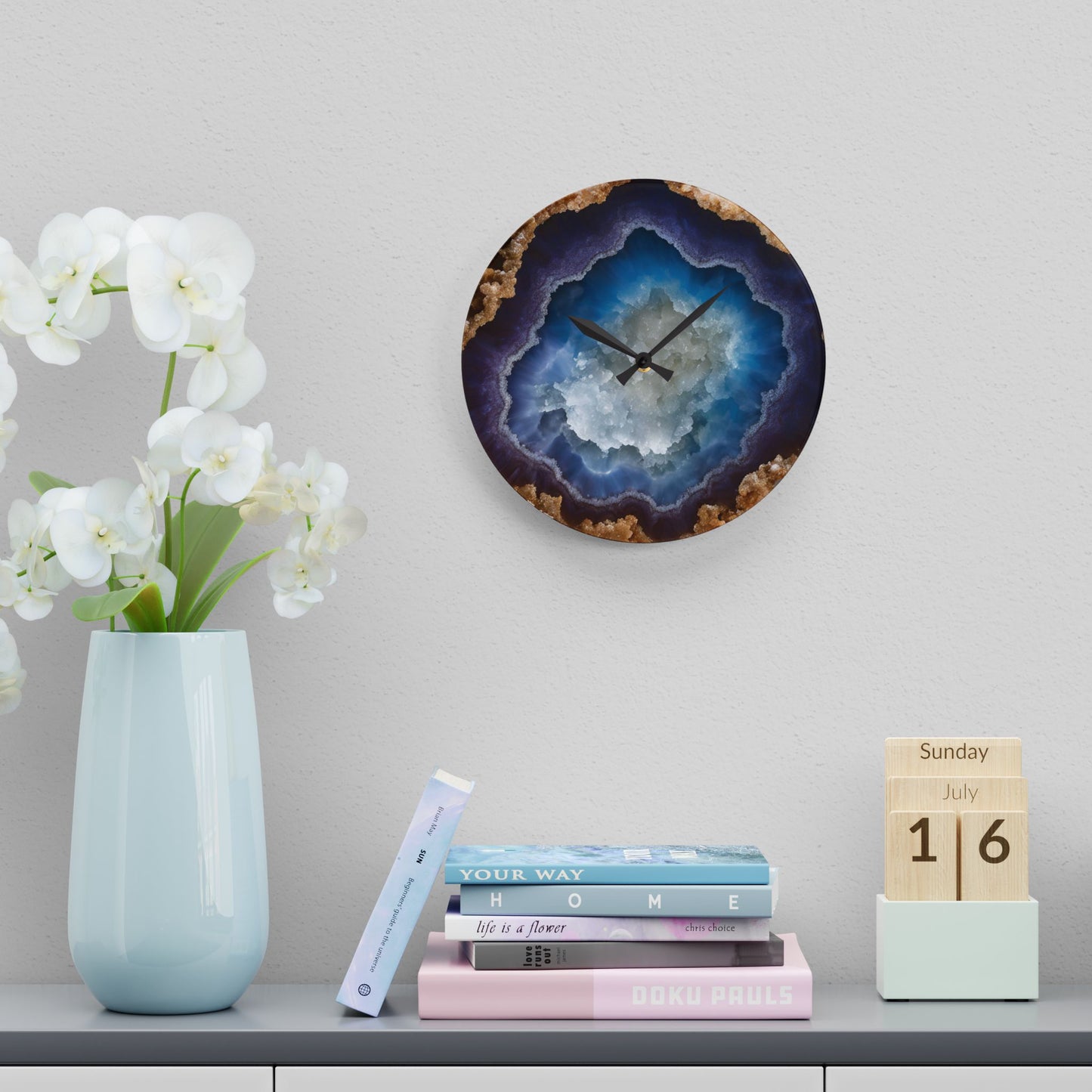 Blue Agate Crystal Geode Unique Design Acrylic Wall Clock Crystal Lover Gemologist Gift Nature Lover Rock Gift