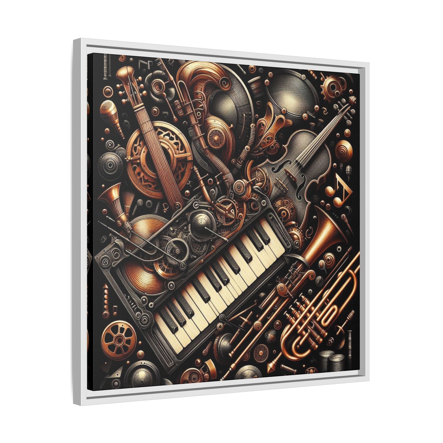 Modern Music-Themed Steampunk Style Print Abstract Design Unique Framed Canvas Print Wall Art Music Lover Gift Decor 3 frame colors