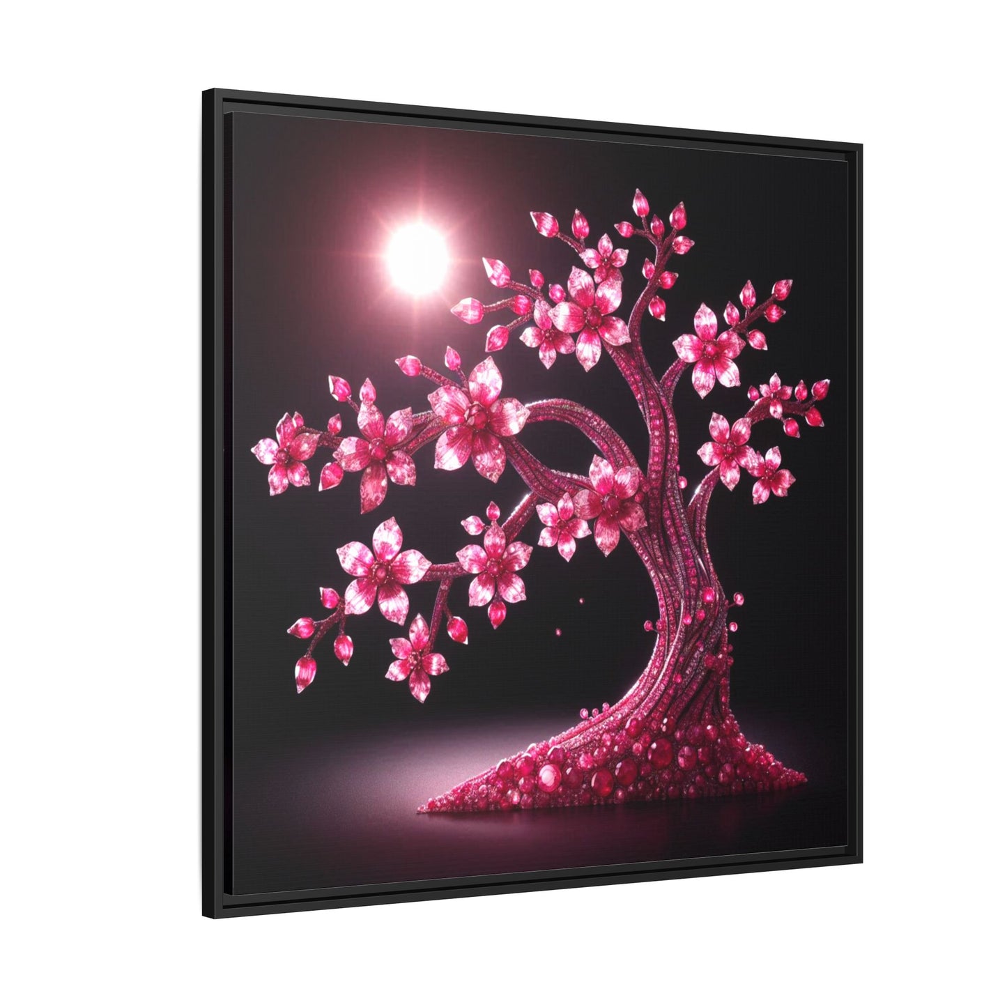 Pink Bejeweled Bonzai Tree Framed Canvas Print Wall Art Unique Nature Lover Asian Art Gift Decor 3 Frame Colors