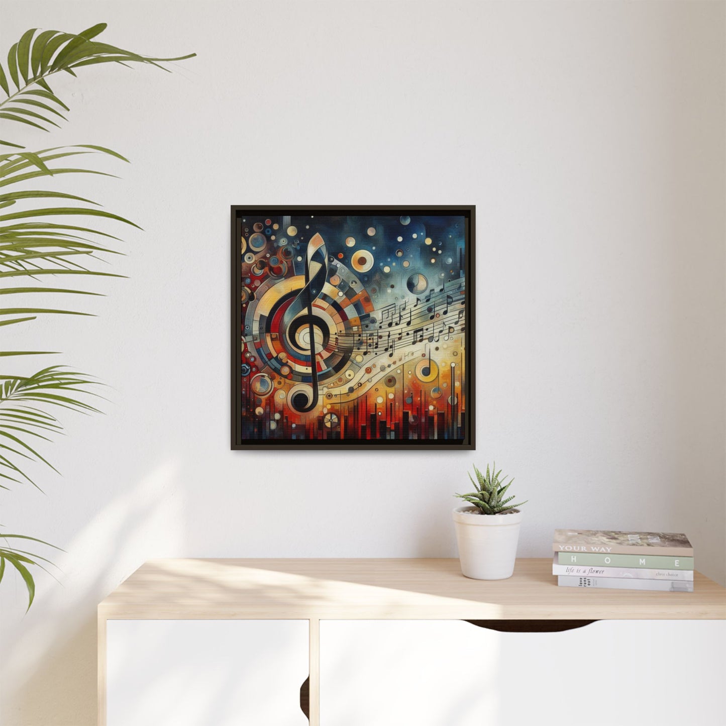 Modern Music-Themed Print Abstract Design Unique Framed Canvas Print Treble Clef Note Wall Art Music Lover Gift Decor 3 frame colors