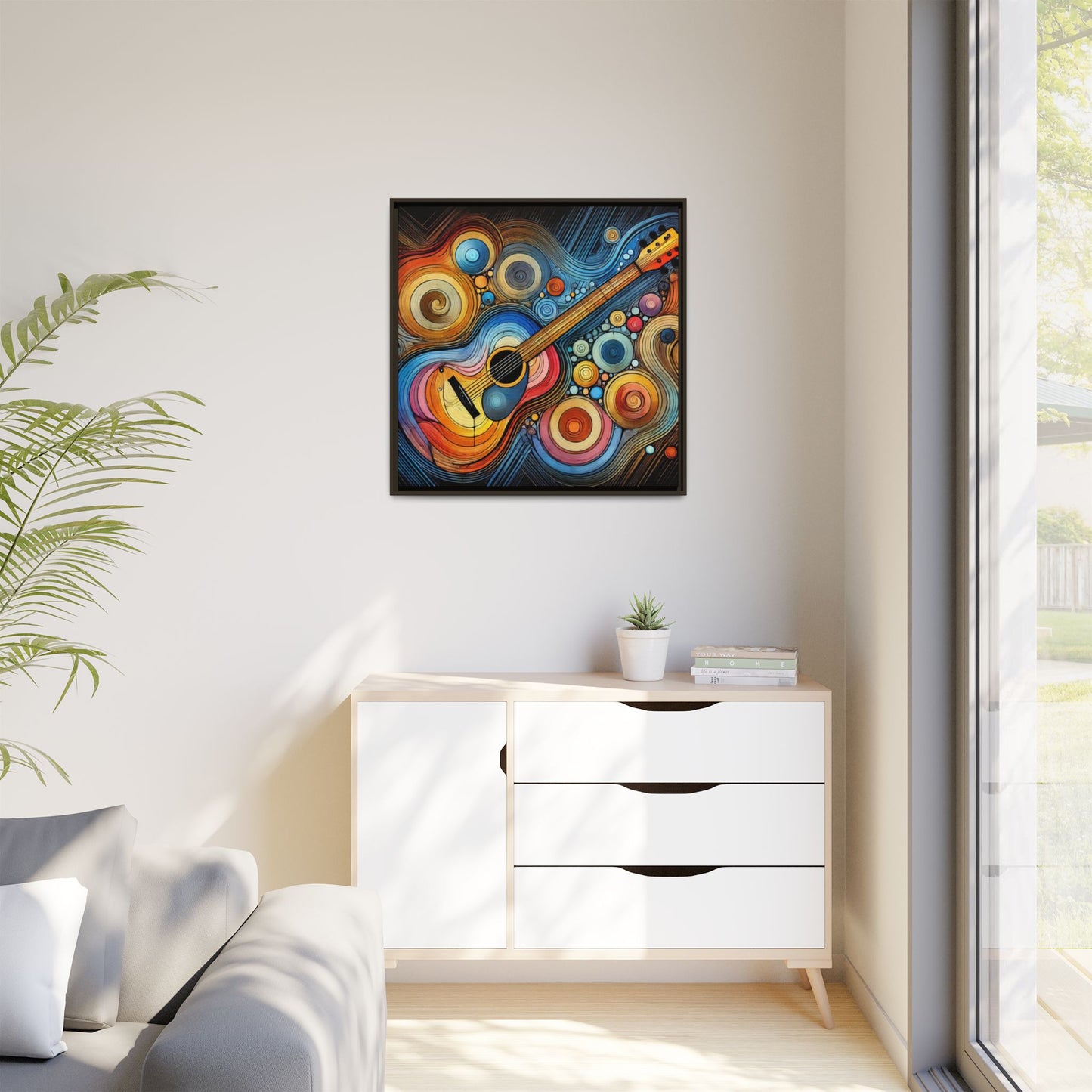 Modern Music-Themed Print Abstract Design Unique Framed Canvas Print Guitar Wall Art Music Lover Gift Decor 3 frame colors