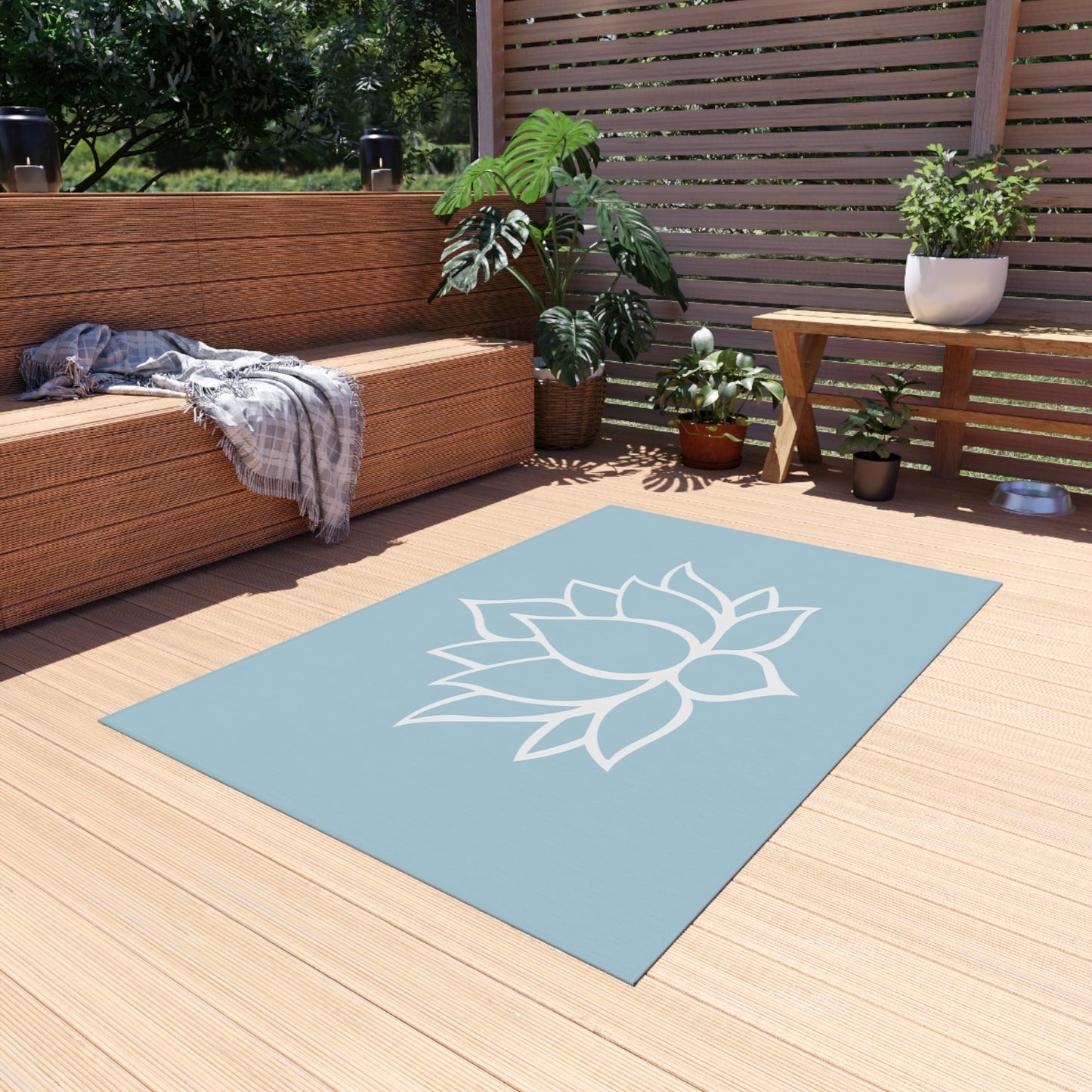 Zen Chenille Outdoor Rug with No-Skid Backing Cozy Lotus Blossom Outdoor Carpet Patio Decor Gazebo Rug Pool Area Decor Outdoor Kitchen Rug
