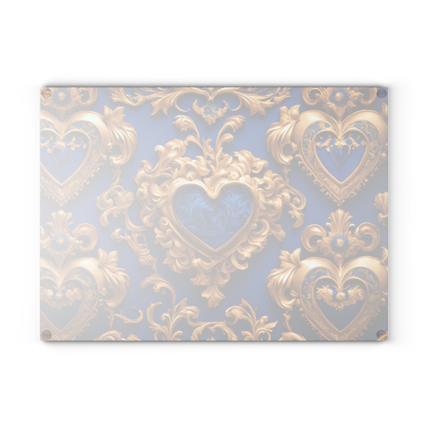 Kitchen Decor Glass Cutting Board Serving Tray with Heart Design Retro Damask Pattern Cutting Board Gift for Home Cook Charcuterie Board