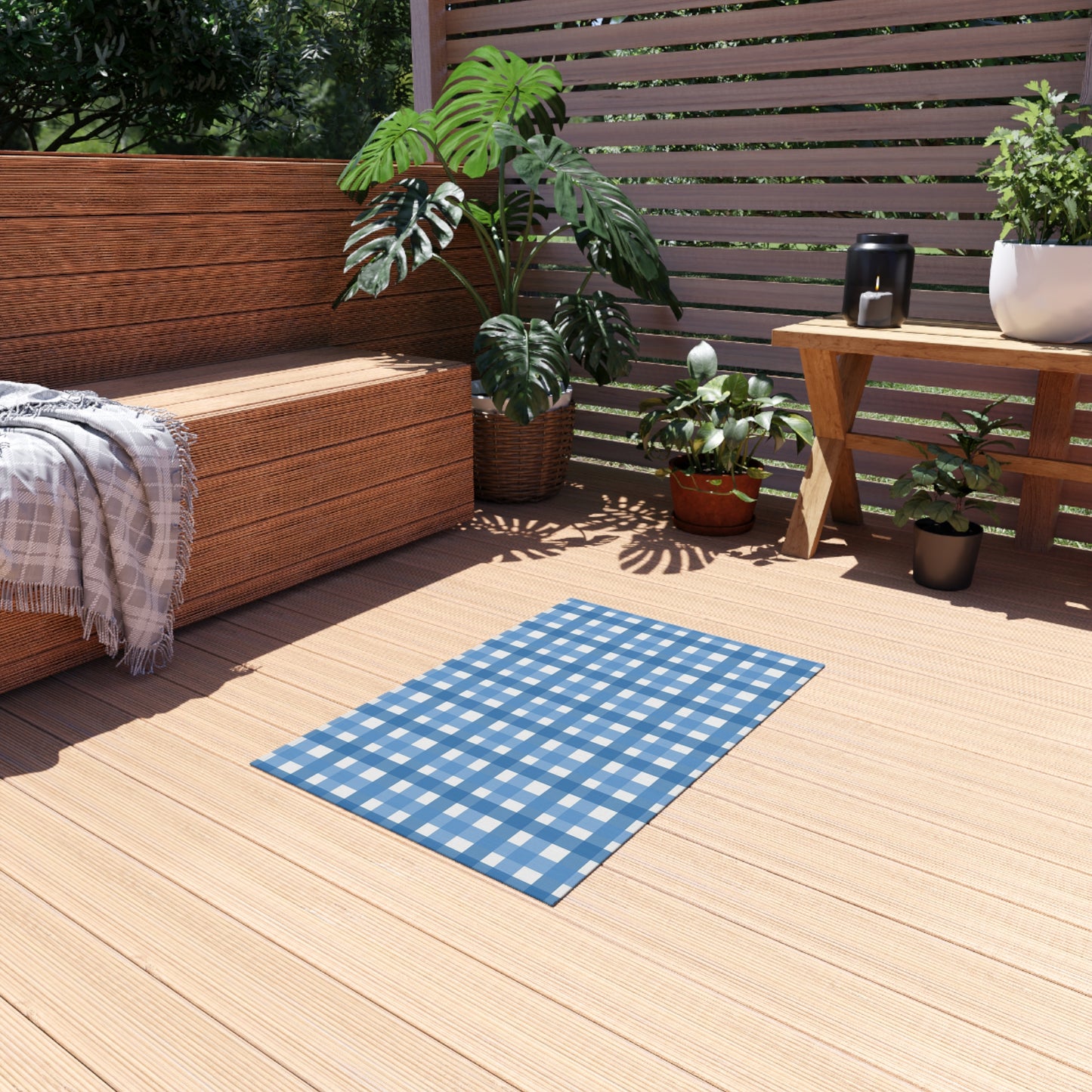 Checker Pattern Chenille Outdoor Rug with No-Skid Backing Cozy Outdoor Carpet Patio Decor Gazebo Rug Pool Area Decor Outdoor Kitchen Carpet