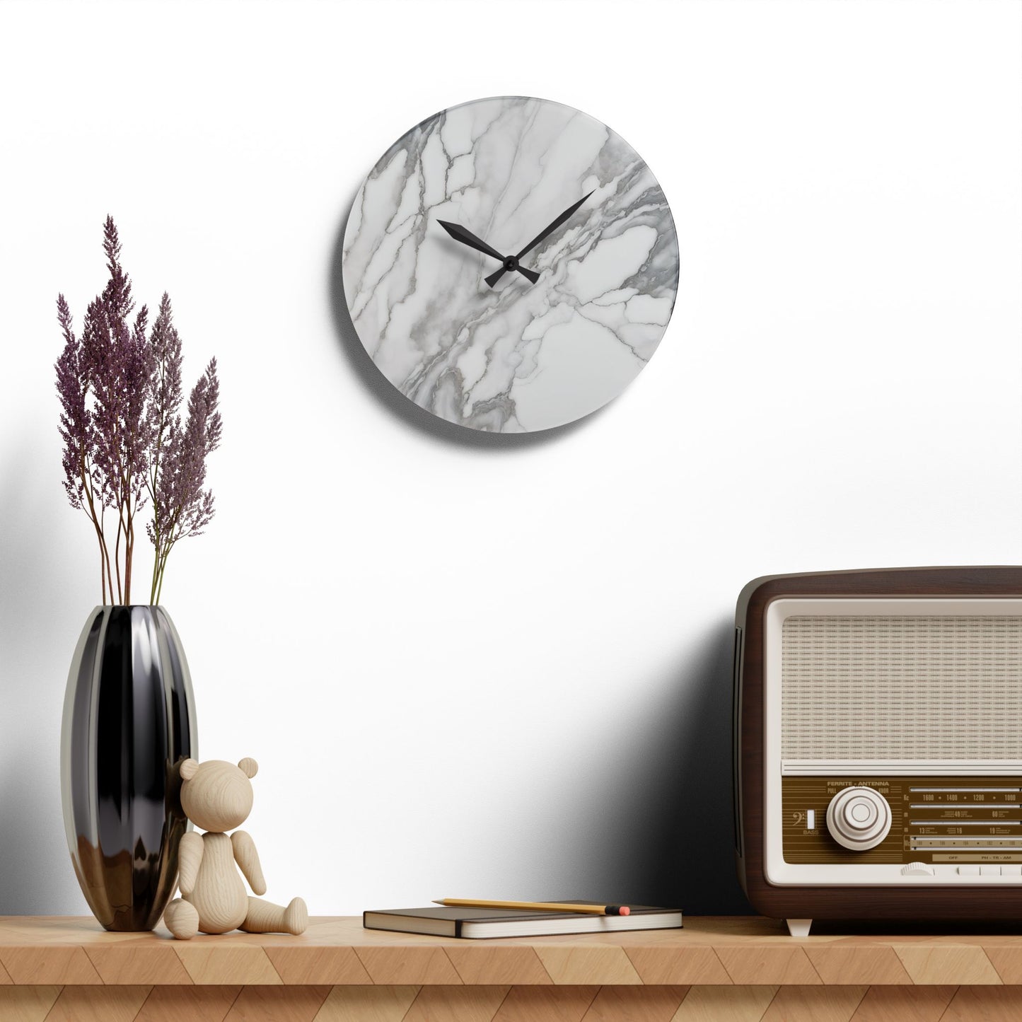 Acrylic Stone-Look Calacatta Quartz-Inspired Unique Design Acrylic Wall Clock Agate Crystal Lover Gemologist Gift Nature Lover Rock Gift