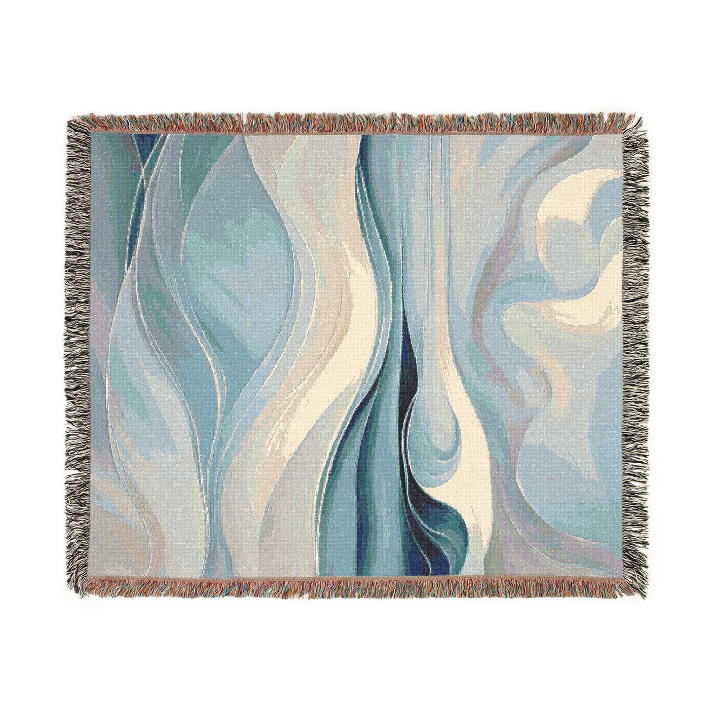 Wave Design Cozy Reading Throw for Book Lovers Cotton Woven Fringed Picnic Blanket Wall Art
