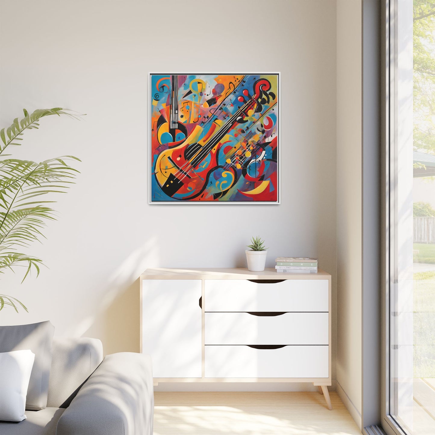 Modern Music-Themed Print Abstract Design Unique Framed Canvas Print Guitar Wall Art Music Lover Gift Decor 3 frame colors