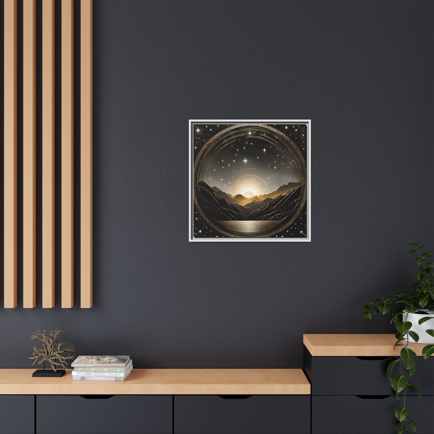 Boho Celestial Design Unique Framed Canvas Wall Art Sun and Stars Astrological Gift Nature Lover Gift Astronomy Gift 3 frame color choices