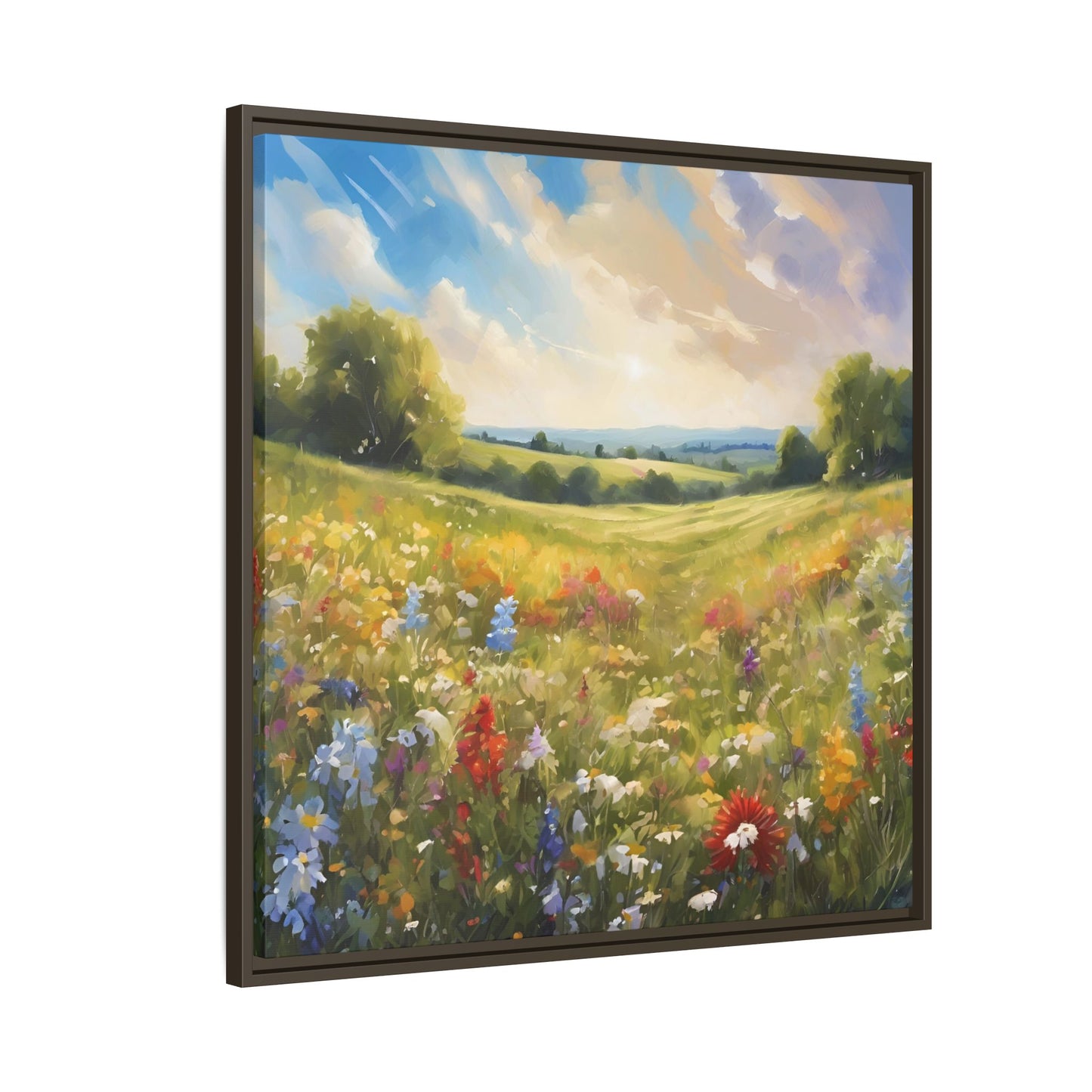 Modern Filed of Flowers Design Unique Framed Canvas Wall Art Gift Nature Lover Landscape Decor Gift 3 frame colors