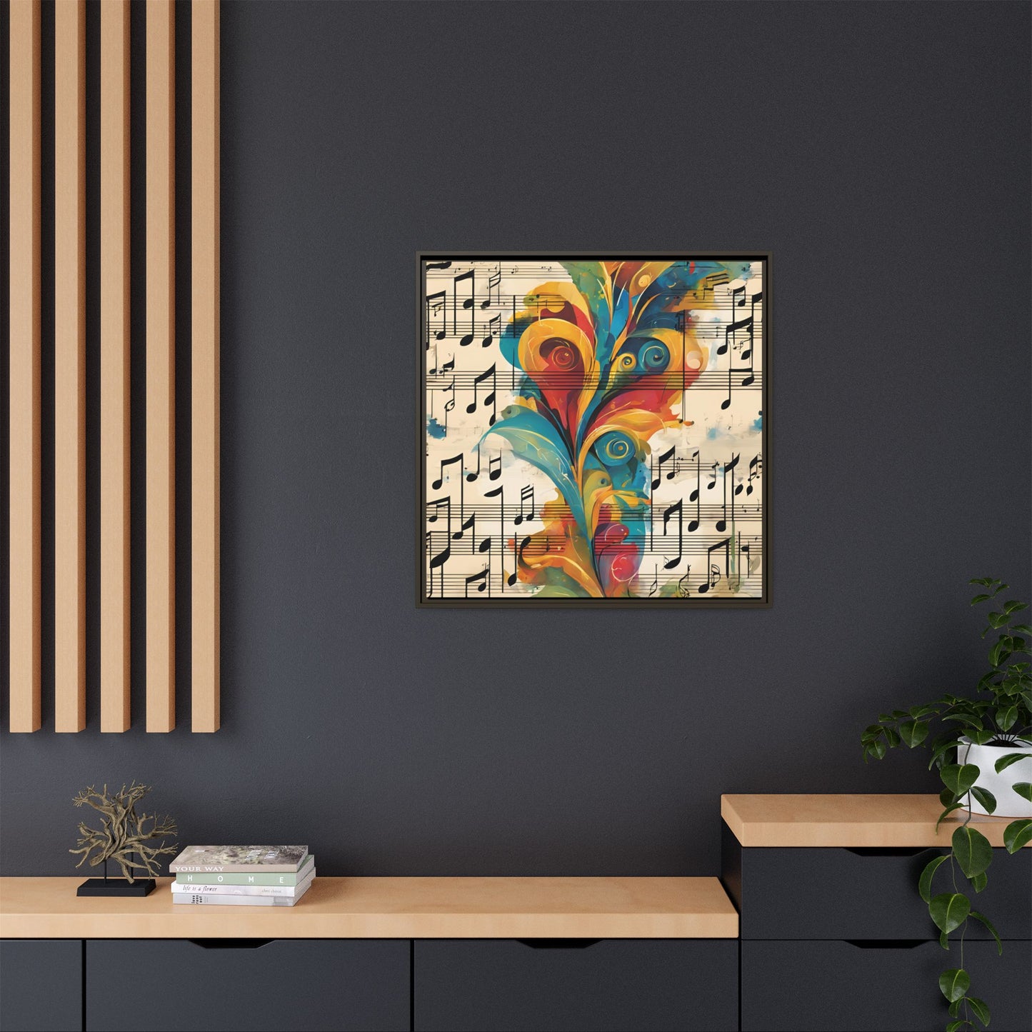 Modern Sheet Music-Themed Print Abstract Design Unique Framed Canvas Print Treble Clef Note Wall Art Music Lover Gift Decor 3 frame colors