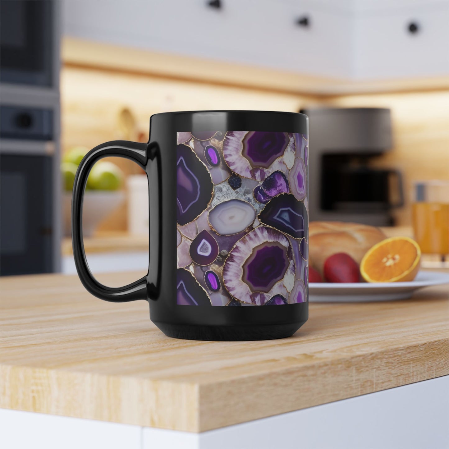 Ceramic Coffee Mug Purple Amethyst Quartz-Inspired Image Nature Rock Lover Ceramic Tea Cup Geode Inspired Agate Look Ceramic Mug