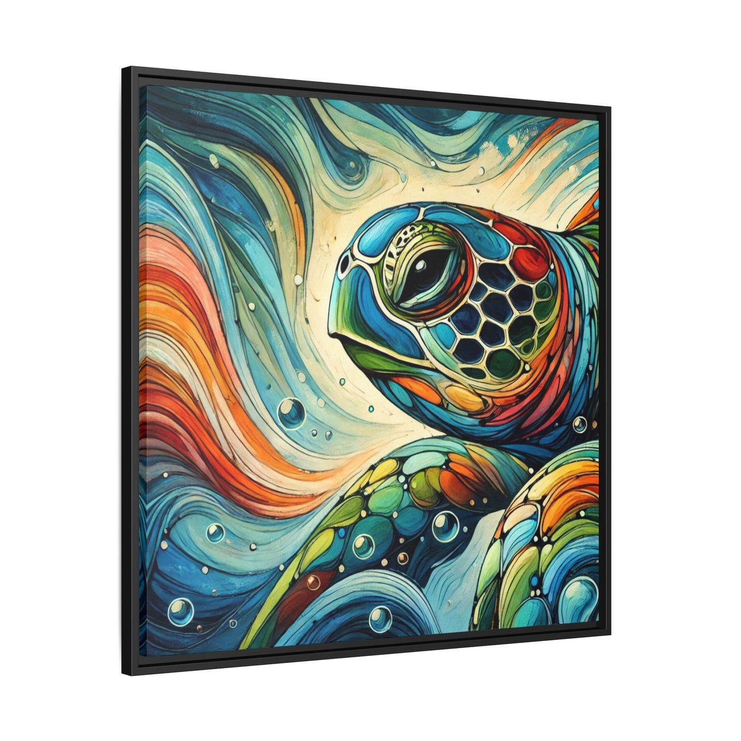 Modern Sea Turtle Print Abstract Design Unique Framed Canvas Print Oceanic Wall Art Animal Lover Gift Nature Lover Decor 3 frame colors