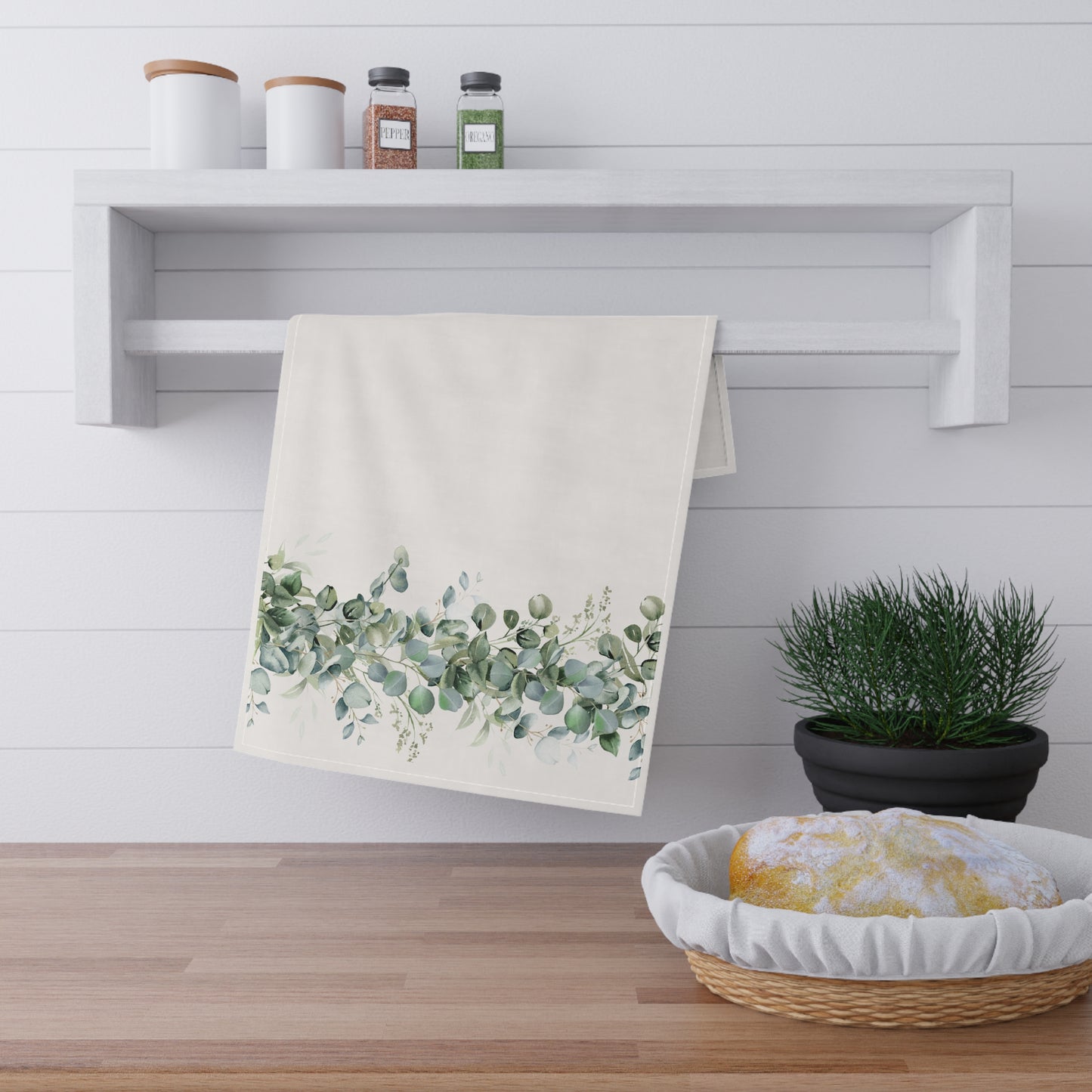 Eucalyptus Floral Pastel Kitchen Tea Towel Durable Hand Towel Gift for Flower Lover Whimsical Home Decor Decorative Kitchen Cotton Twill