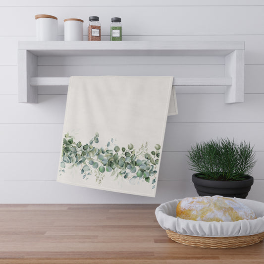 Eucalyptus Floral Pastel Kitchen Tea Towel Durable Hand Towel Gift for Flower Lover Whimsical Home Decor Decorative Kitchen Cotton Twill