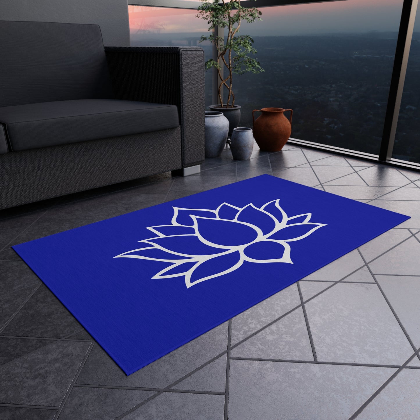 Zen Chenille Outdoor Rug with No-Skid Backing Cozy Lotus Blossom Outdoor Carpet Patio Decor Gazebo Rug Pool Area Decor Outdoor Kitchen Rug