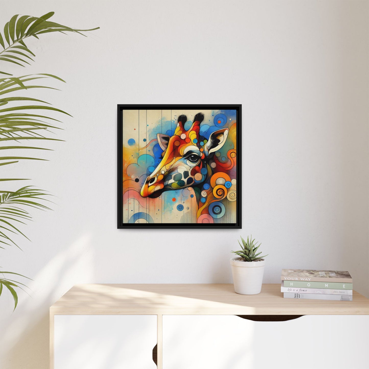 Modern Giraffe Print Abstract Design Unique Framed Canvas Print African Wall Art Animal Lover Gift Nature Lover Decor 3 frame colors