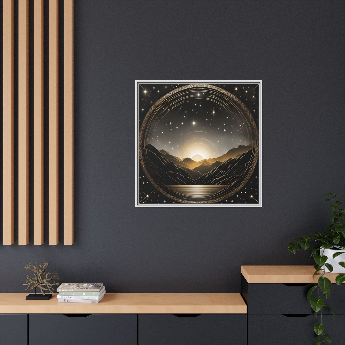 Boho Celestial Design Unique Framed Canvas Wall Art Sun and Stars Astrological Gift Nature Lover Gift Astronomy Gift 3 frame color choices