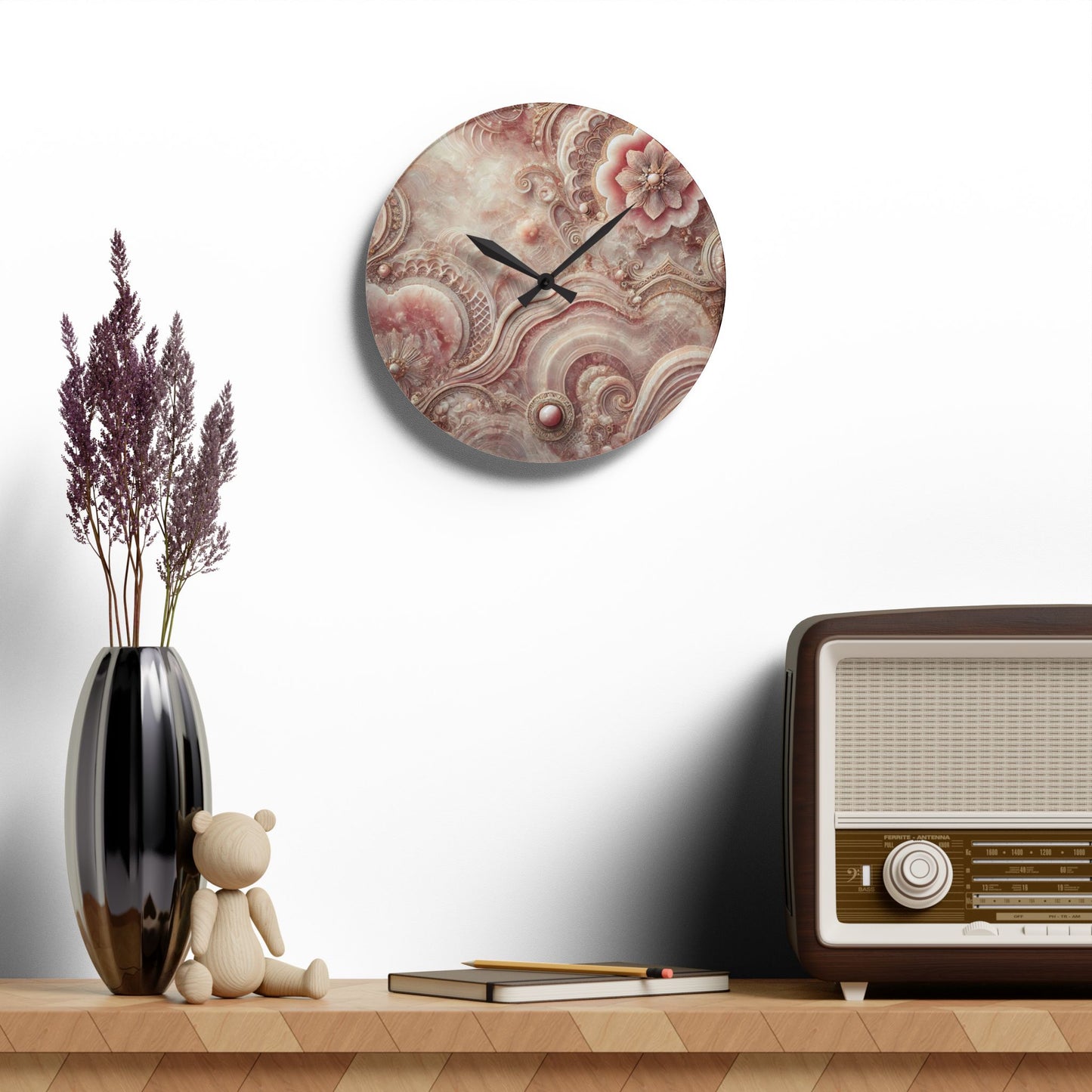 Acrylic Pink Stone-Look Quartz Inspired Unique Design Acrylic Wall Clock Agate Crystal Lover Gemologist Gift Nature Lover Rock Gift