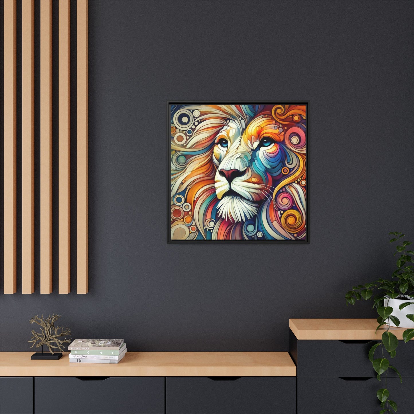 Modern Lion Print Abstract Design Unique Framed Canvas Print King of Jungle Wall Art Animal Lover Gift Nature Lover Decor 3 frame colors