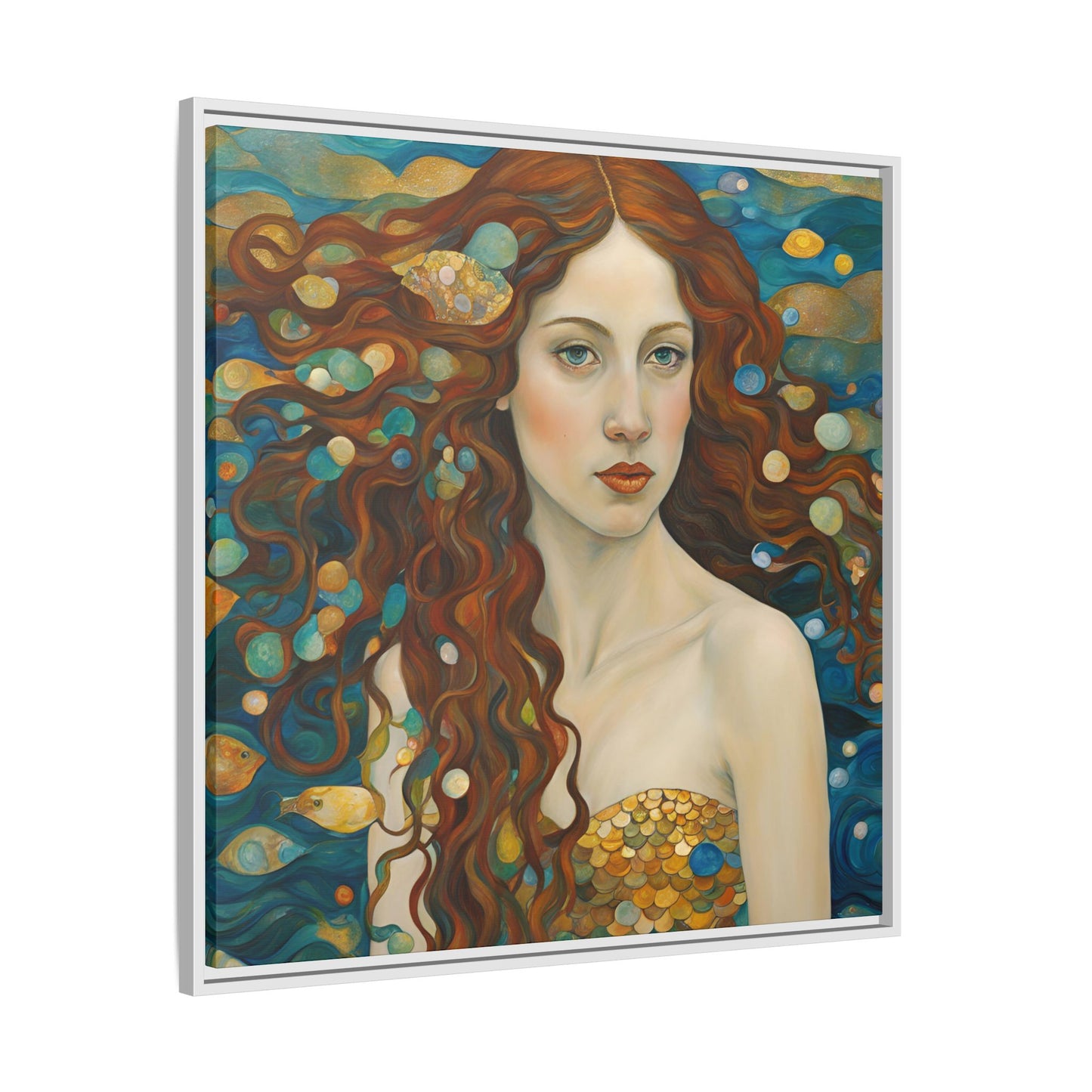 Modern Abstract Mermaid Design Unique Framed Canvas Oceanic Wall Art Underwater Gold Fish Anime Gift Nature Lover Gift 3 frame colors