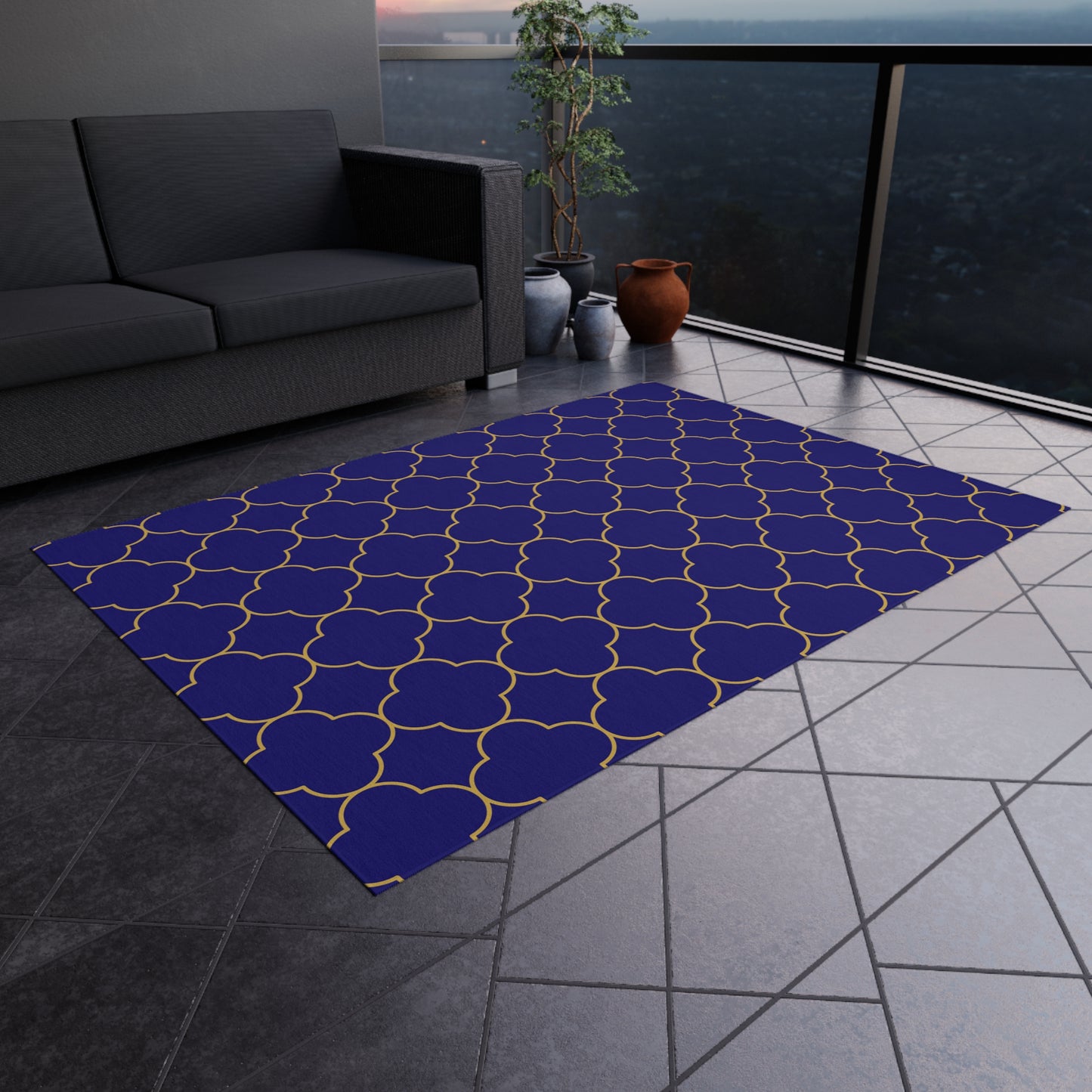 Chenille Outdoor Rug with No-Skid Backing Cozy Outdoor Carpet Blue Patio Decor Gazebo Rug Pool Area Decor Outdoor Kitchen Carpet