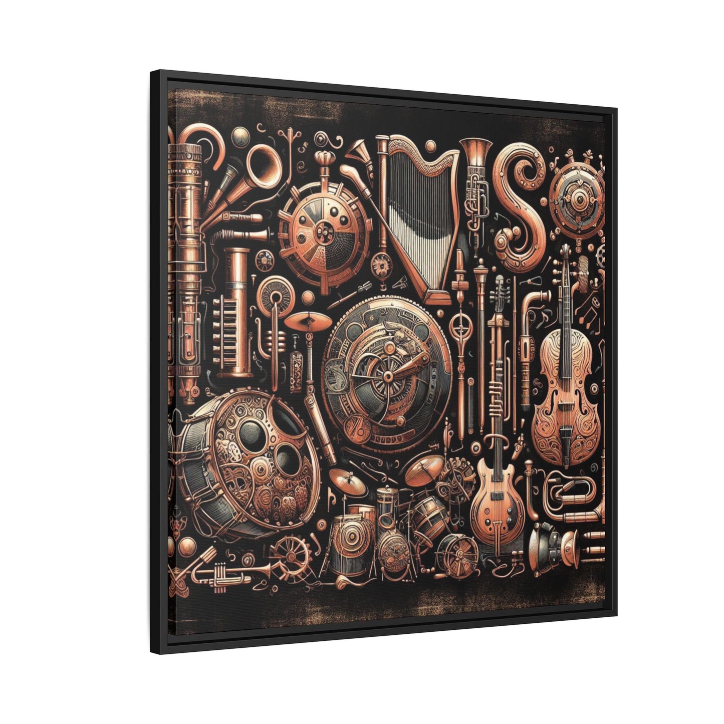 Modern Music-Themed Steampunk Style Print Abstract Design Unique Framed Canvas Print Wall Art Music Lover Gift Decor 3 frame colors
