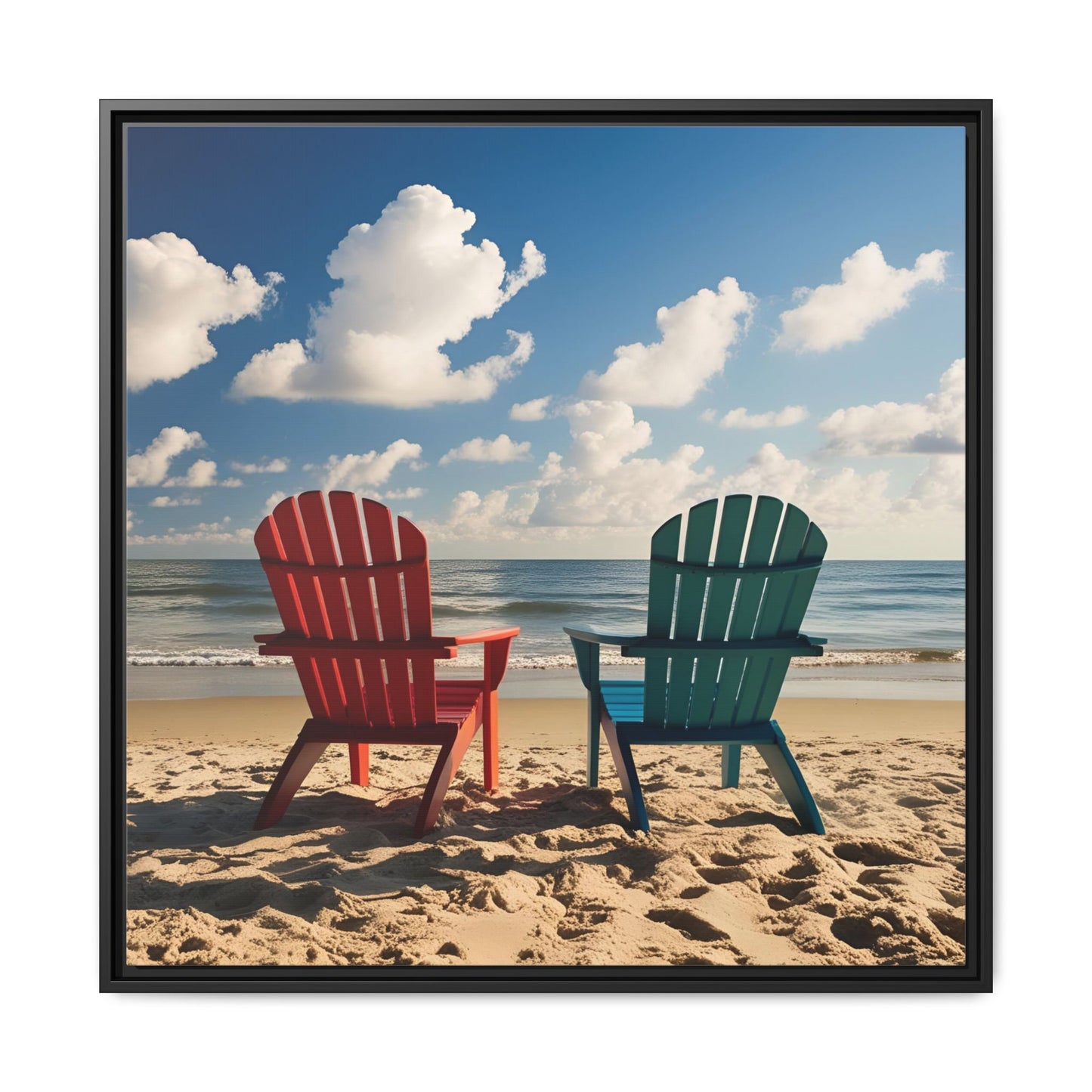 Chairs on the Beach Calm Sunny Day Framed Canvas Wall Art Beach Lover Vacation Oceanic Gift Nature Lover Peaceful Zen Gift 3 frame colors