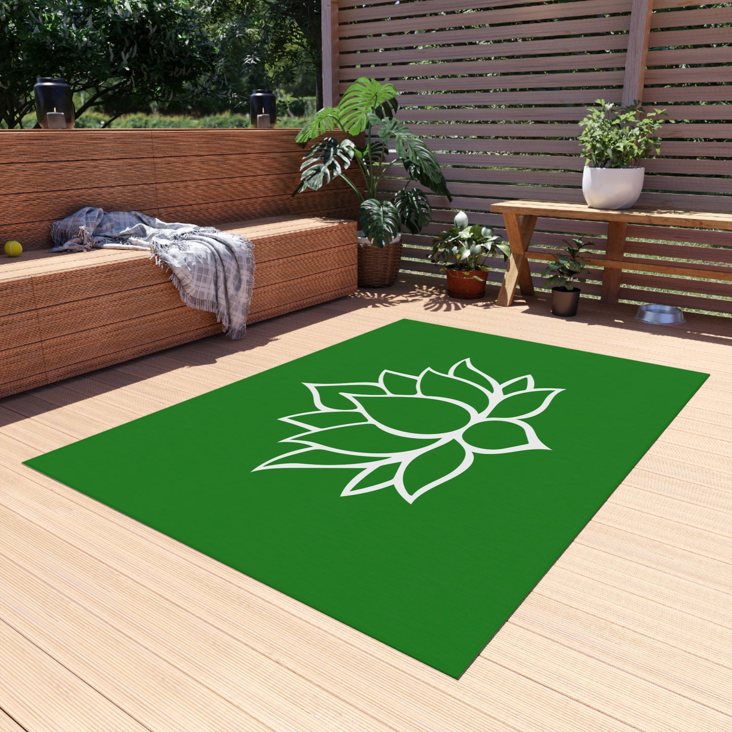 Zen Chenille Outdoor Rug with No-Skid Backing Cozy Lotus Blossom Outdoor Carpet Patio Decor Gazebo Rug Pool Area Decor Outdoor Kitchen Rug