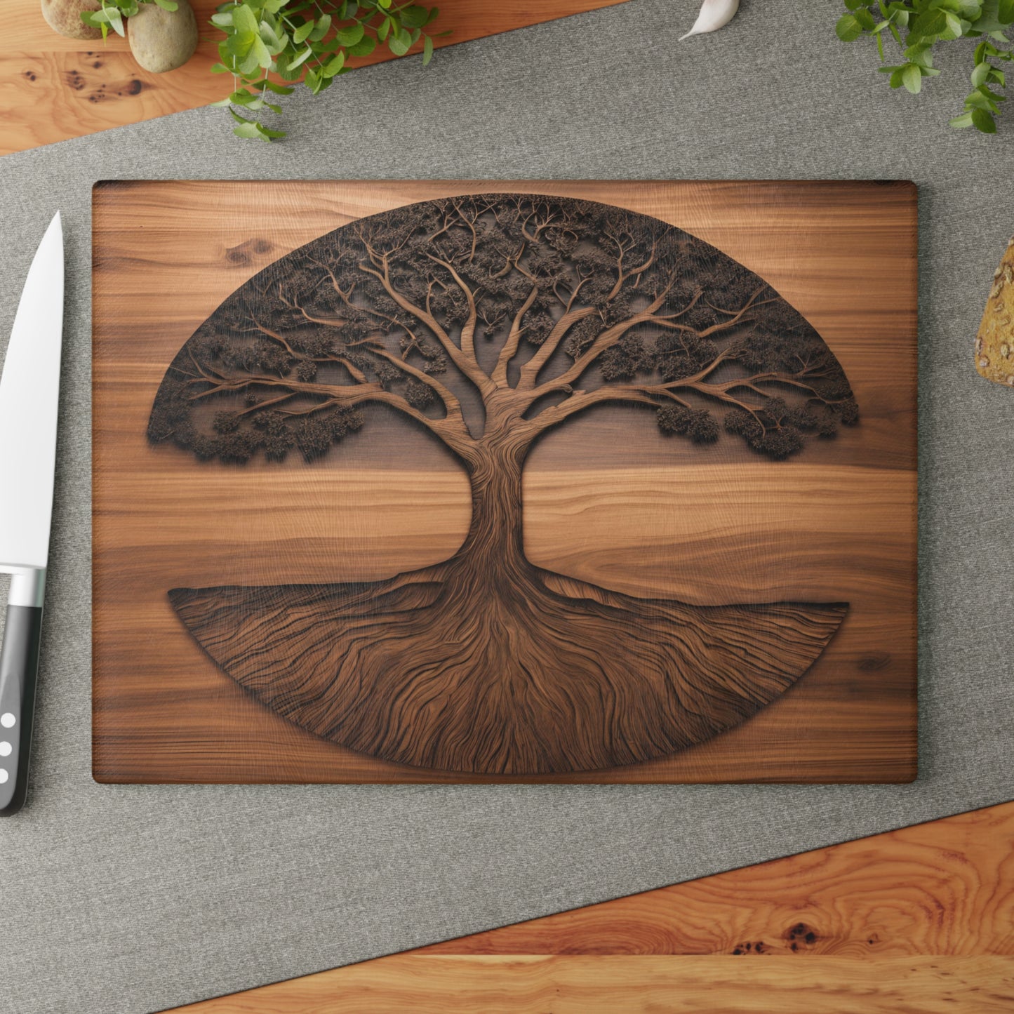 Glass Kitchen Decor Glass Cutting Board Serving Tray with Tree of Life Design Cutting Board Gift for Home Cook Glass Charcuterie Board