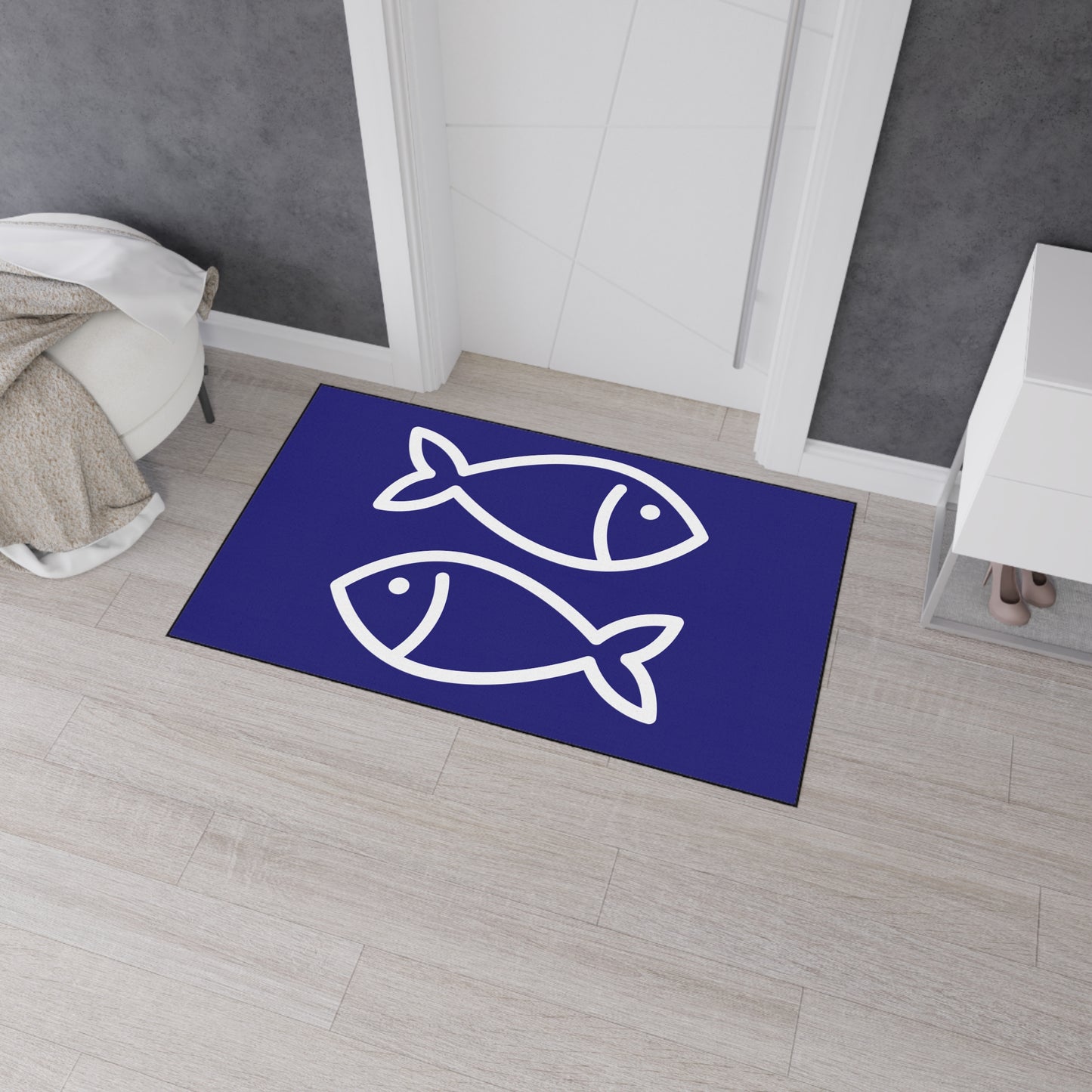 Decorative Heavy Duty Non-Slip Floor Mat Stylish Design Perfect for Entryway Kitchen Décor Blue Fish Design Rug Bathroom Mat