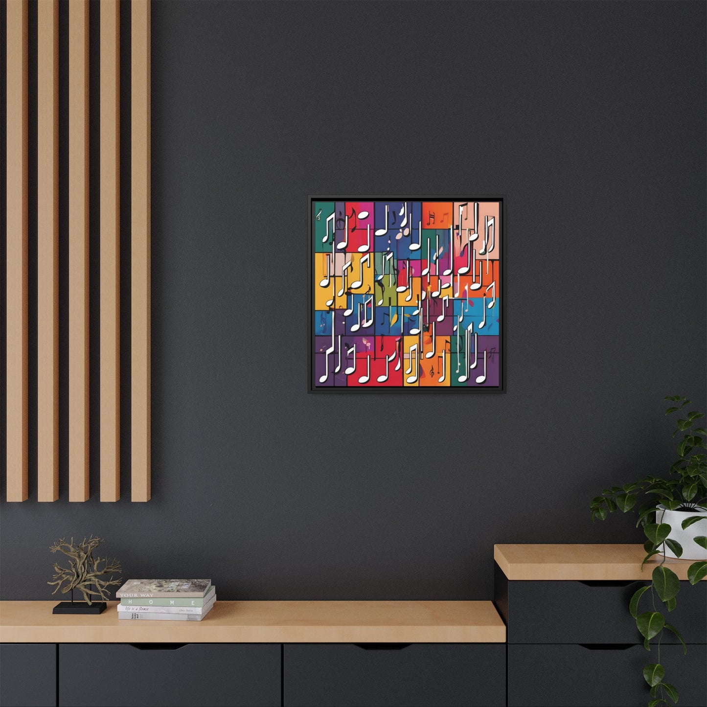 Modern Music-Themed Print Abstract Design Unique Framed Canvas Print Treble Clef Note Wall Art Music Lover Gift Decor 3 frame colors