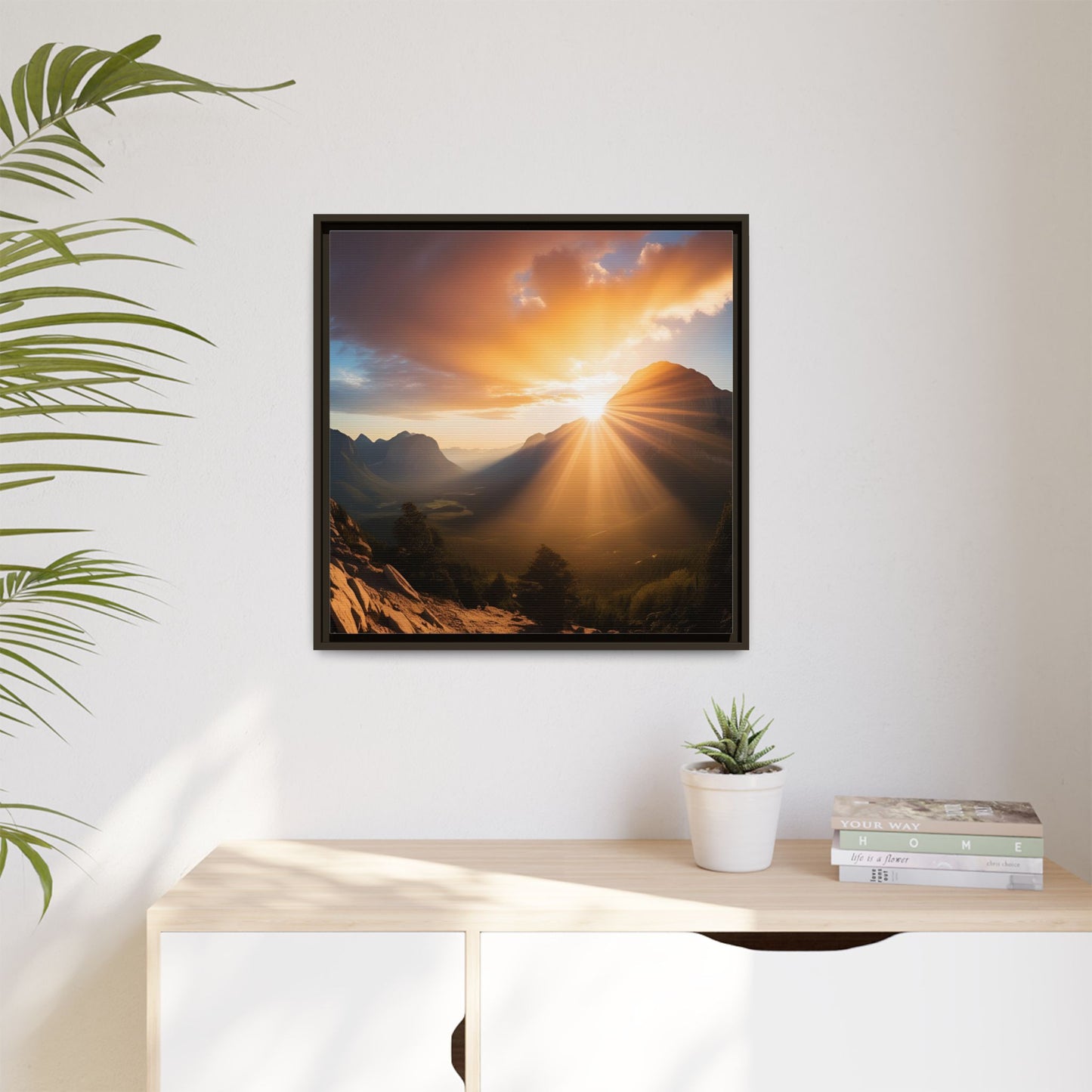 Sunrise in the Mountains Framed Canvas Wall Art Canyon Outdoors Vacation Gift Nature Lover Peaceful Zen Sunset Gift 3 frame colors