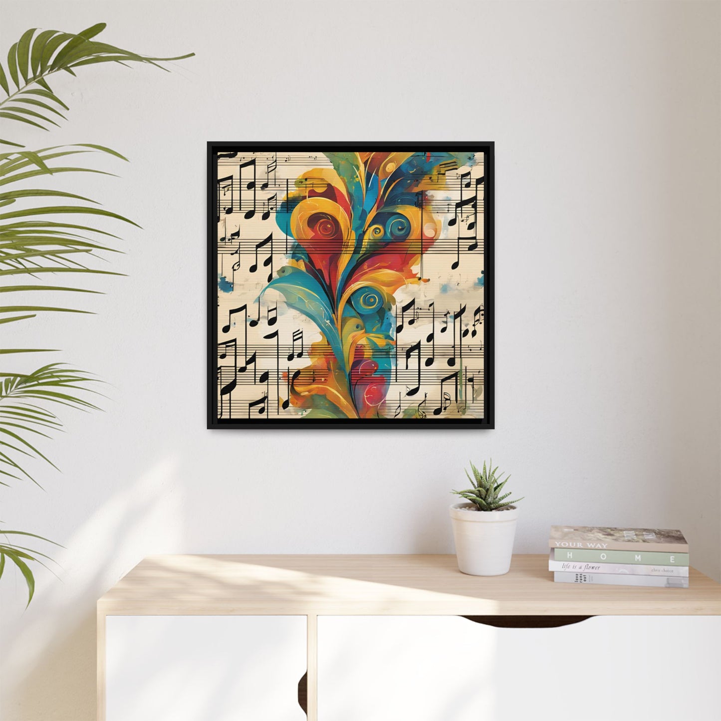 Modern Sheet Music-Themed Print Abstract Design Unique Framed Canvas Print Treble Clef Note Wall Art Music Lover Gift Decor 3 frame colors