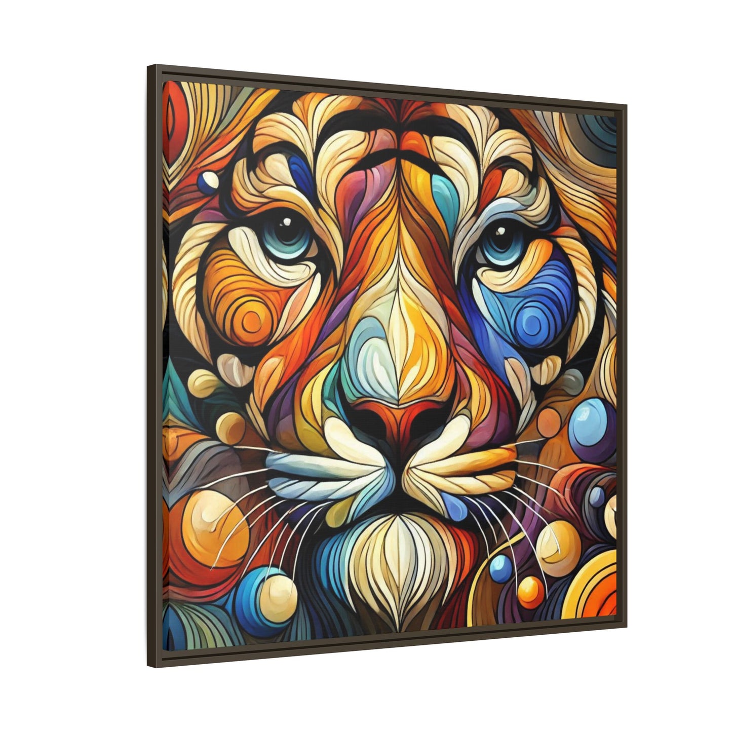 Modern Lion Face Print Abstract Design Unique Framed Canvas Print King of Jungle Wall Art Animal Lover Nature Lover Decor 3 frame colors